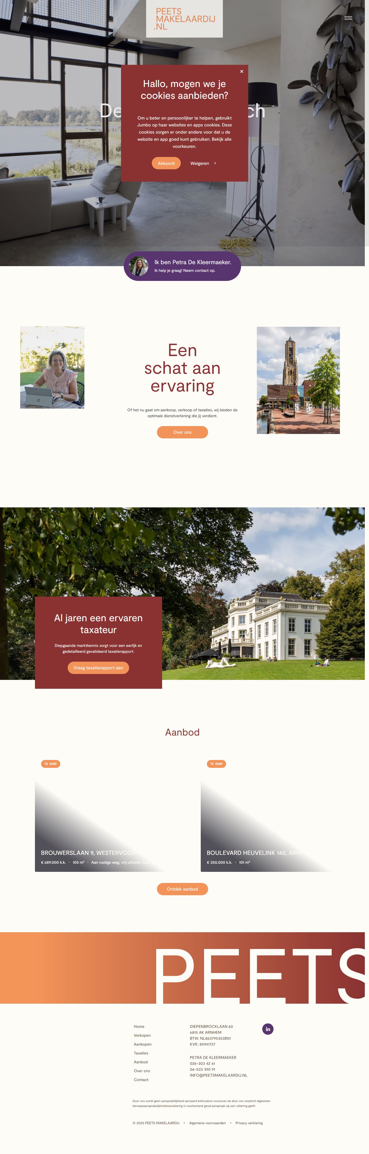 Screenshot van de website van www.peetsmakelaardij.nl