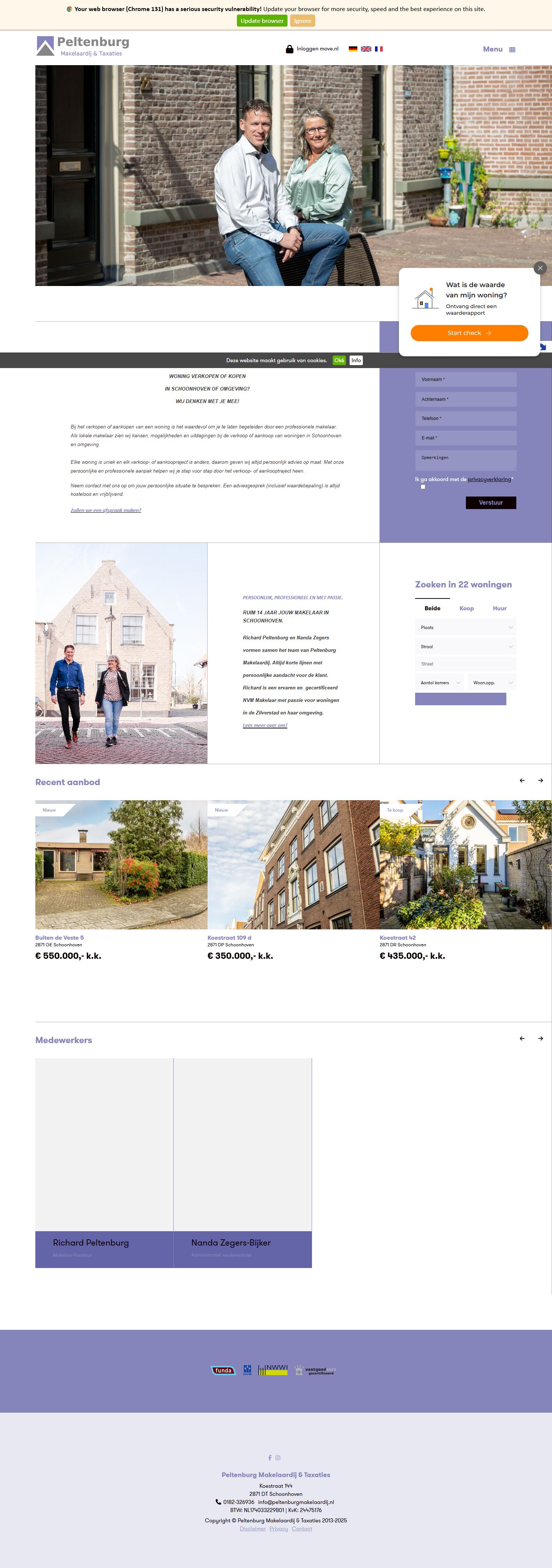 Screenshot of the website of www.peltenburgmakelaardij.nl