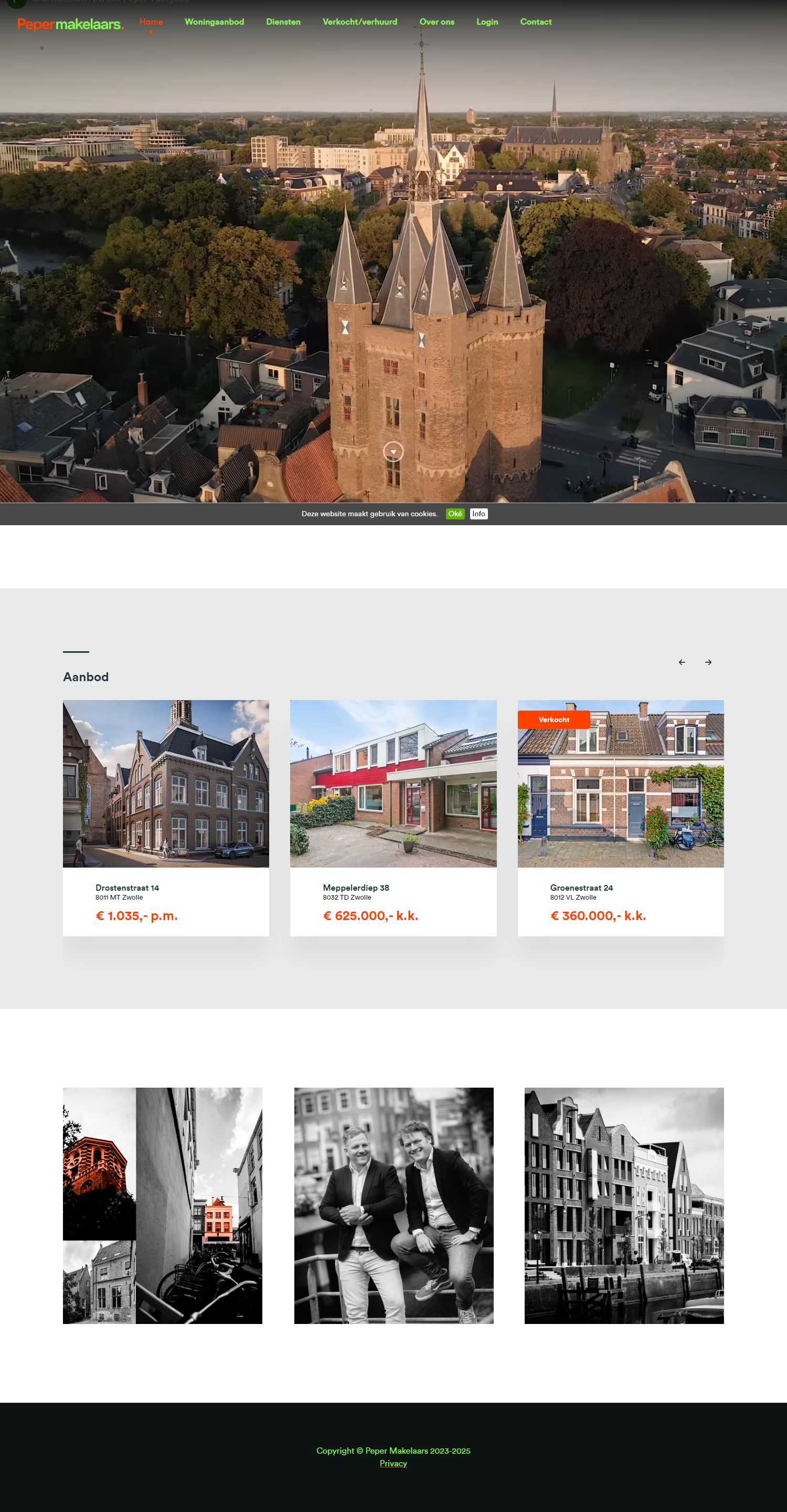 Screenshot van de website van www.pepermakelaars.nl