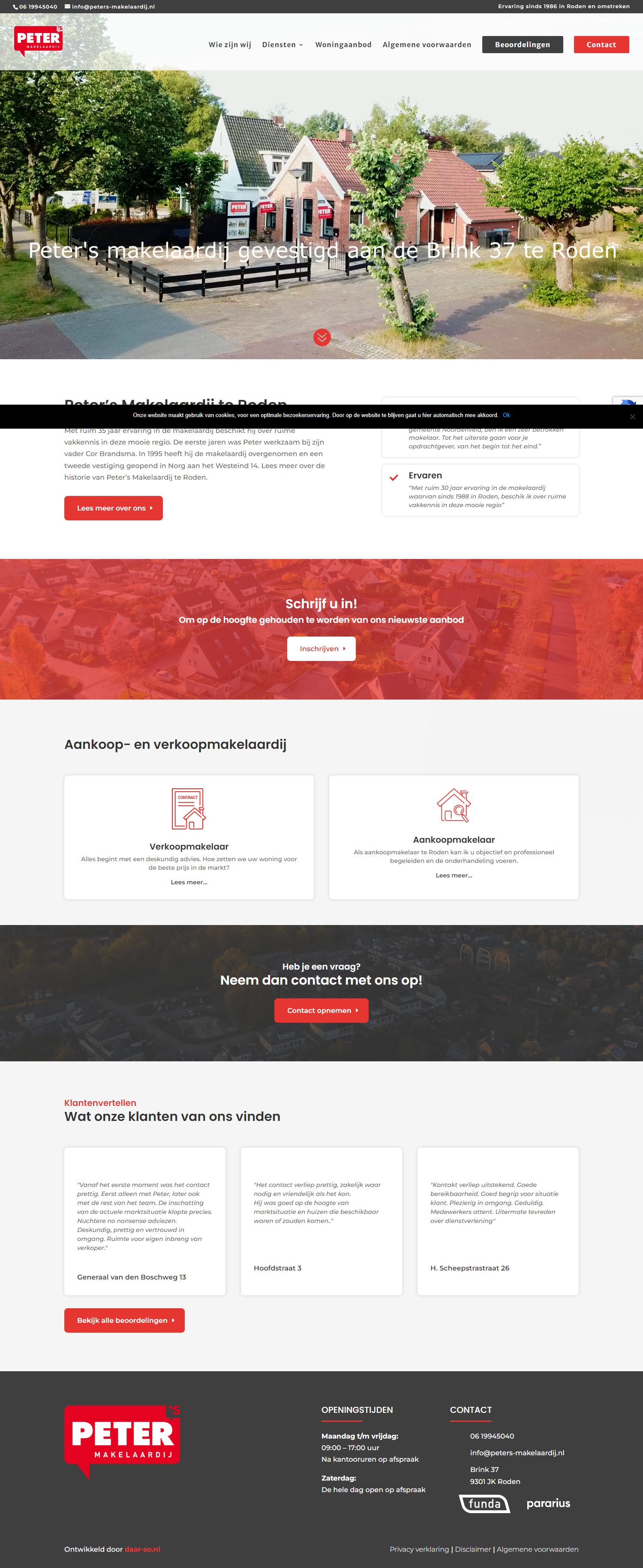 Screenshot van de website van www.peters-makelaardij.nl