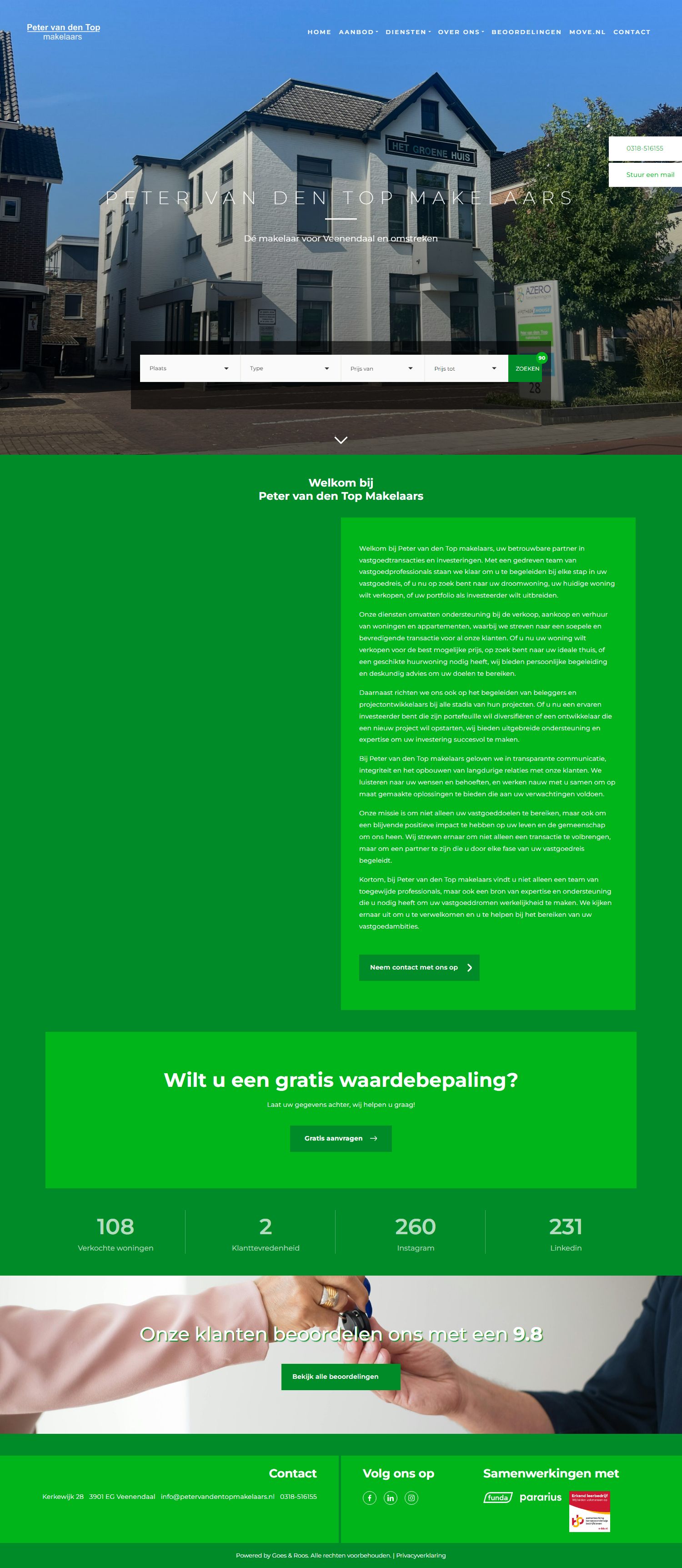 Screenshot van de website van www.petervandentop-makelaardij.nl