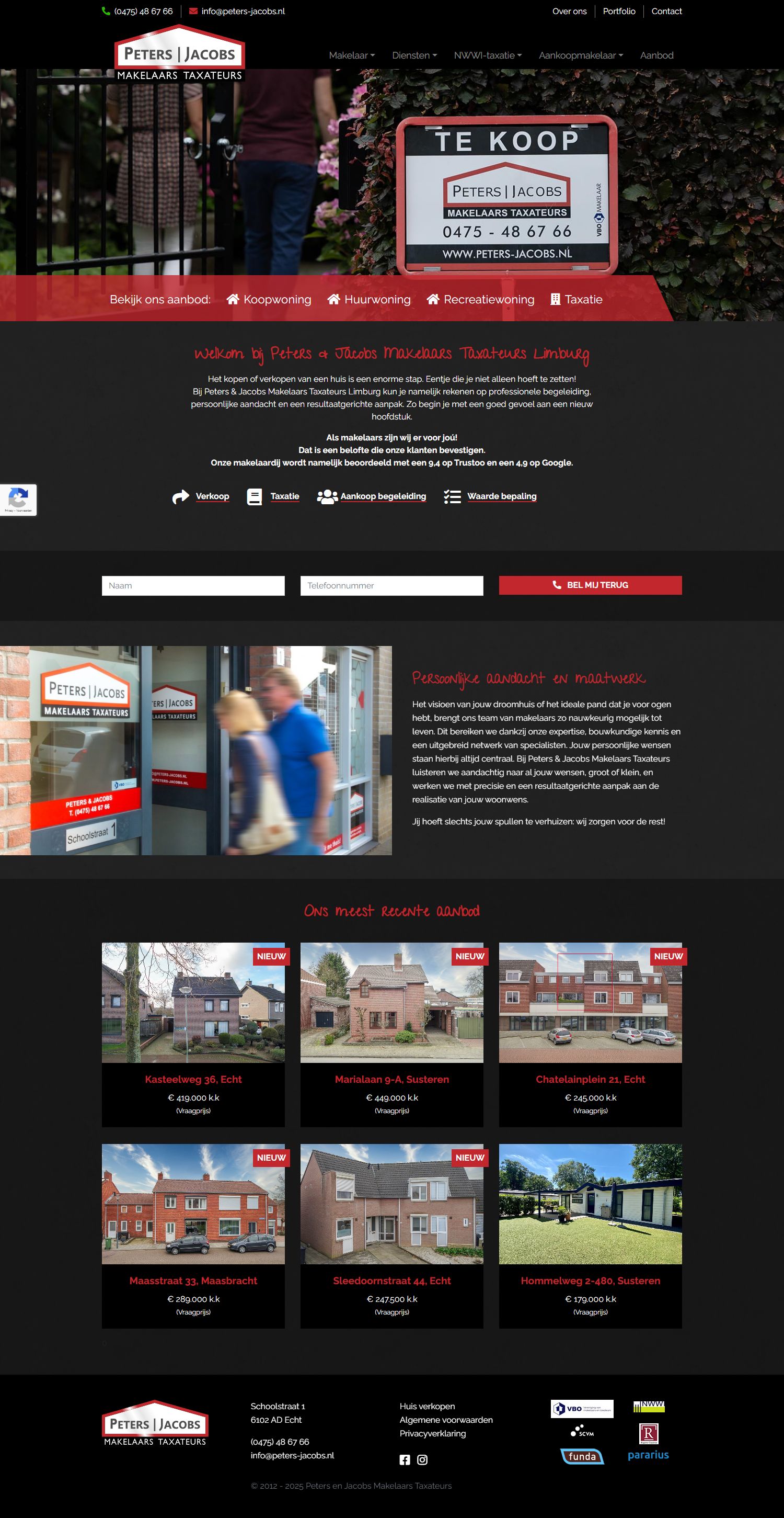 Screenshot van de website van www.peters-jacobs.nl