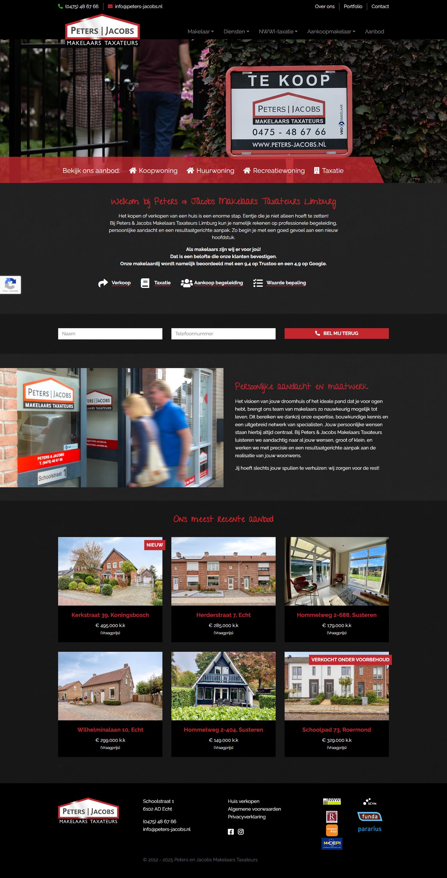 Screenshot of the website of www.peters-jacobs.nl