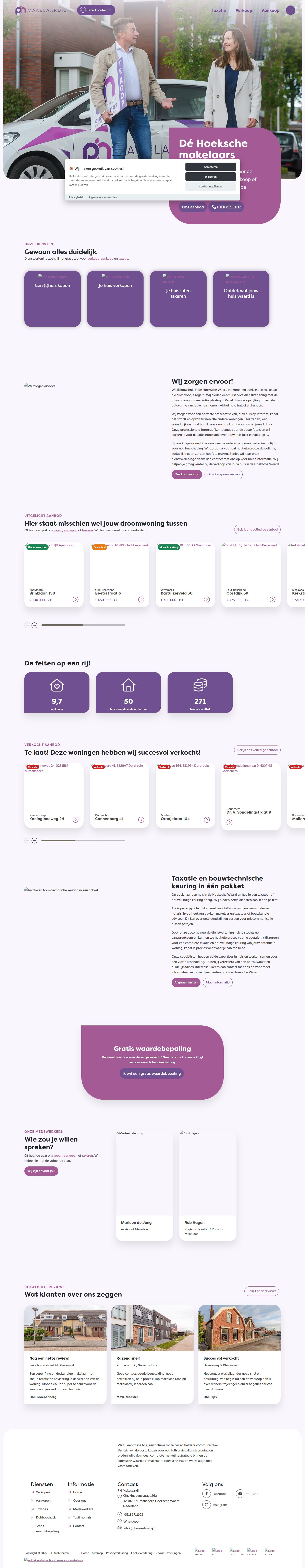 Screenshot of the website of phmakelaardij.nl