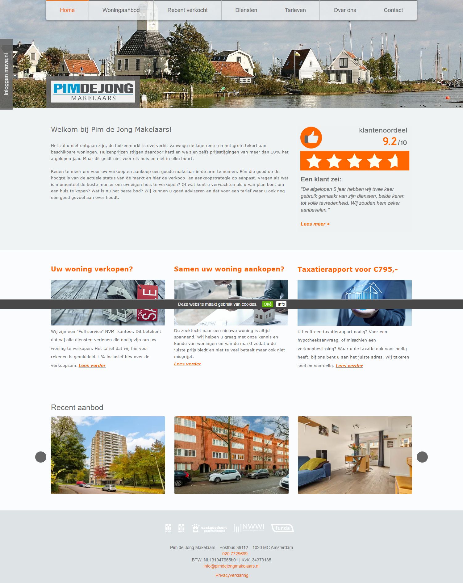 Screenshot van de website van www.pimdejongmakelaars.nl