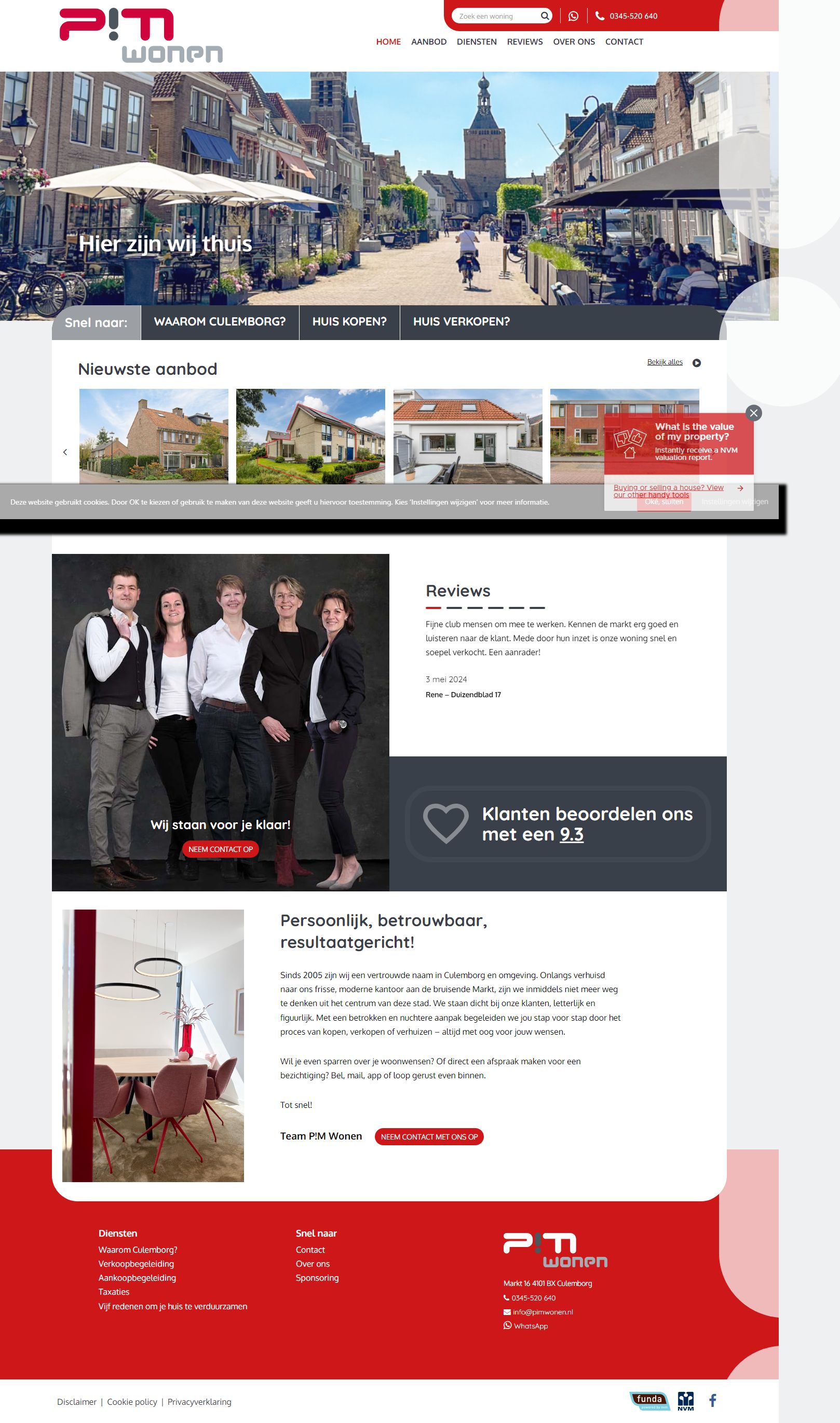 Screenshot van de website van www.pimwonen.nl