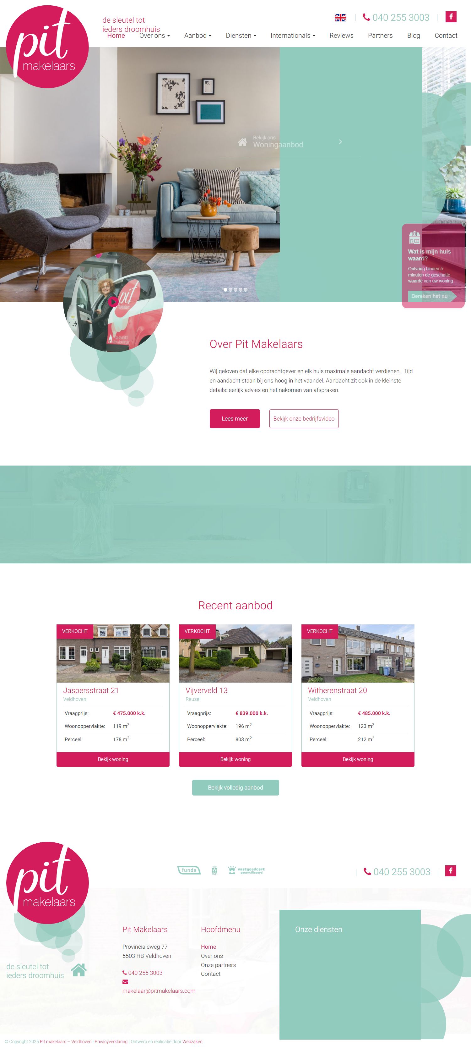 Screenshot van de website van www.pitmakelaars.com