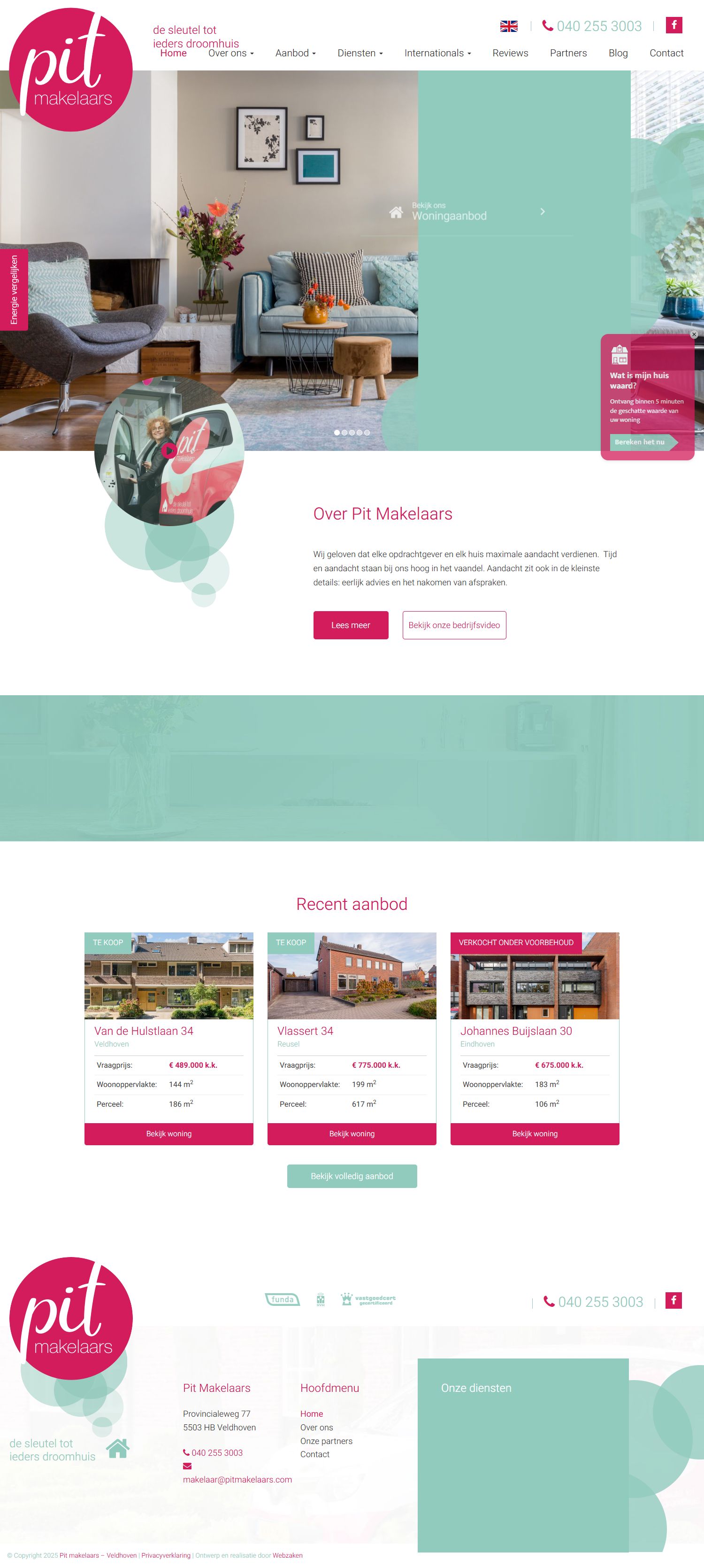 Screenshot of the website of www.pitmakelaars.com