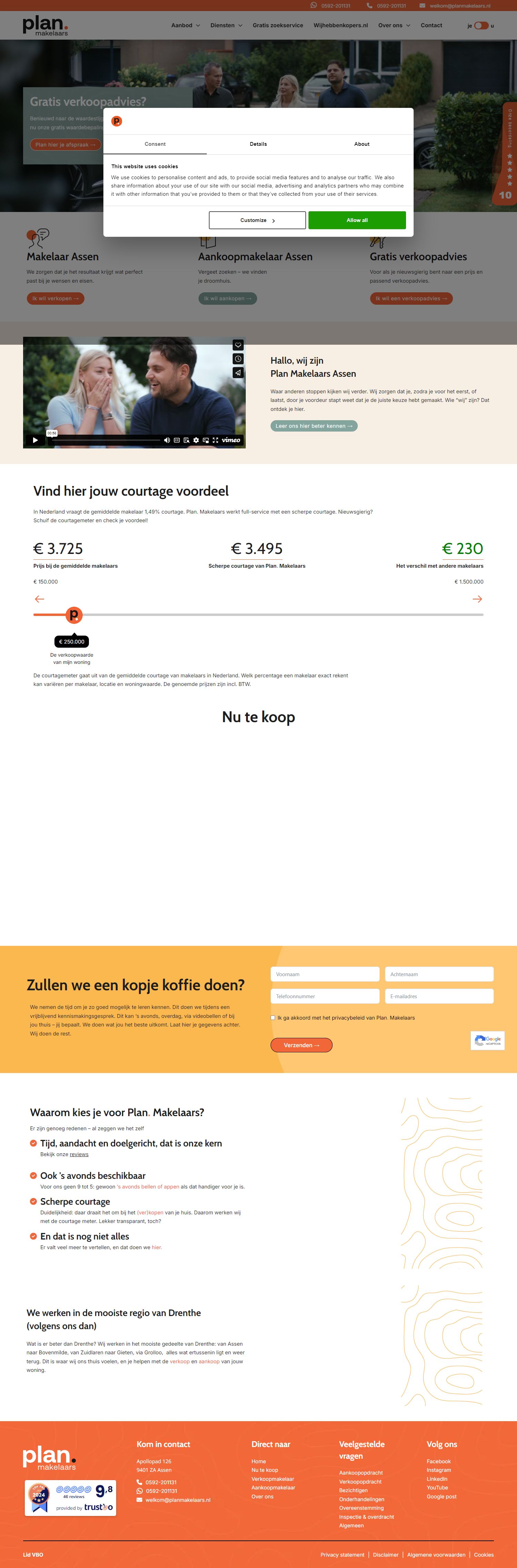 Screenshot van de website van www.planmakelaarsassen.nl