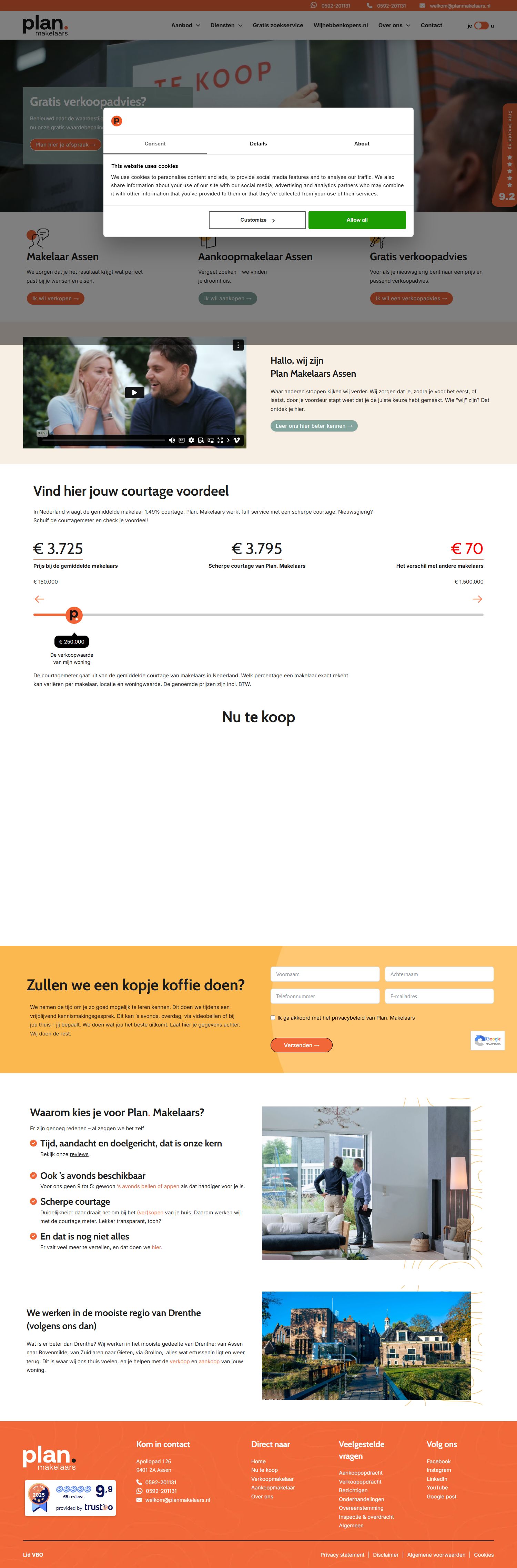 Screenshot of the website of planmakelaarsassen.nl