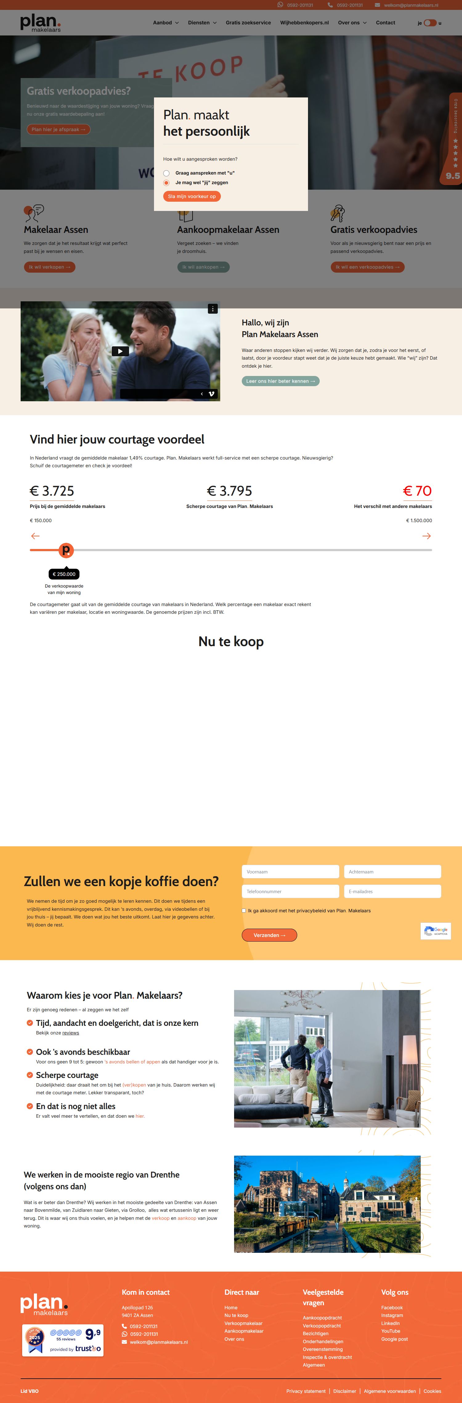 Screenshot of the website of planmakelaarsassen.nl