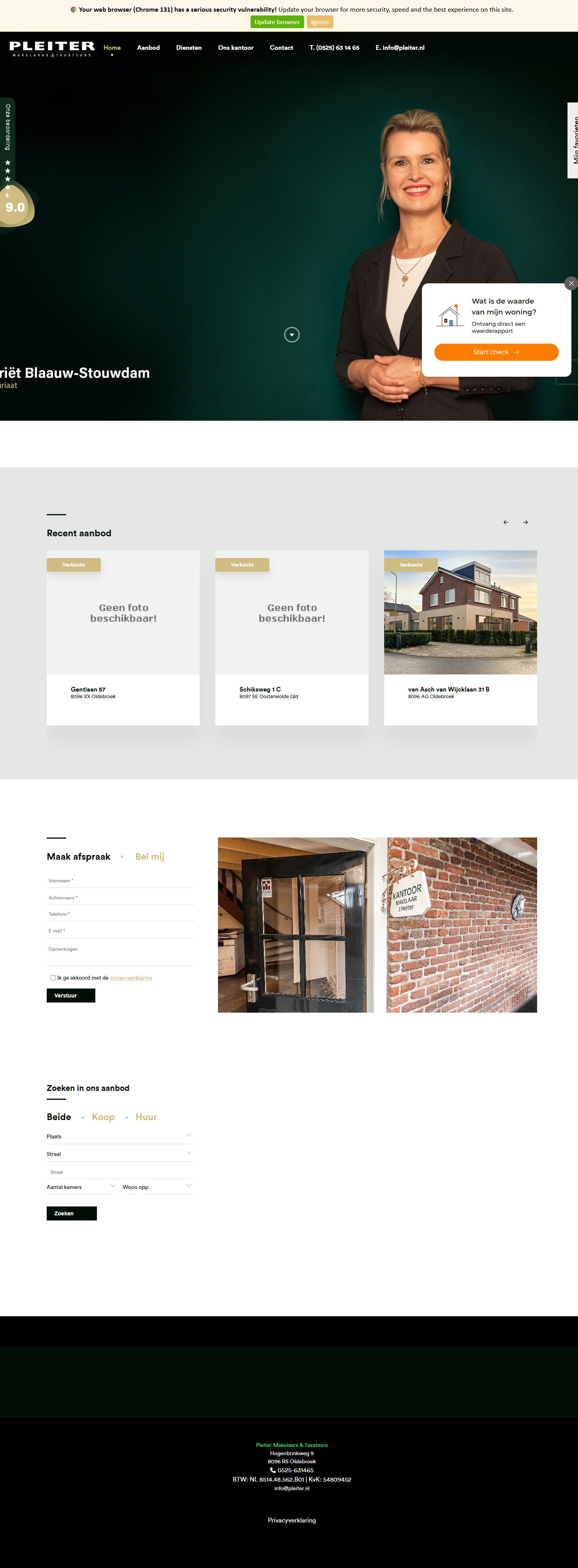 Screenshot of the website of www.pleiter.nl