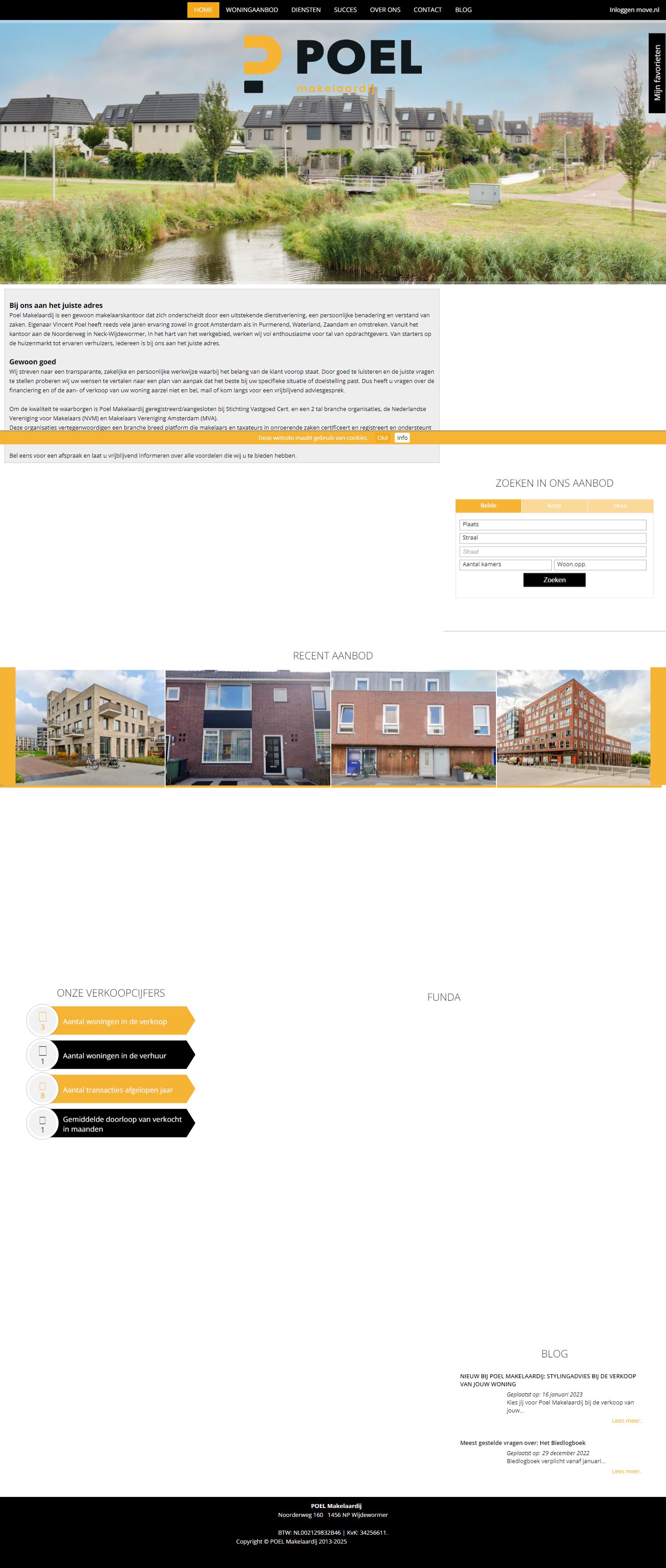 Screenshot van de website van www.poelmakelaardij.nl