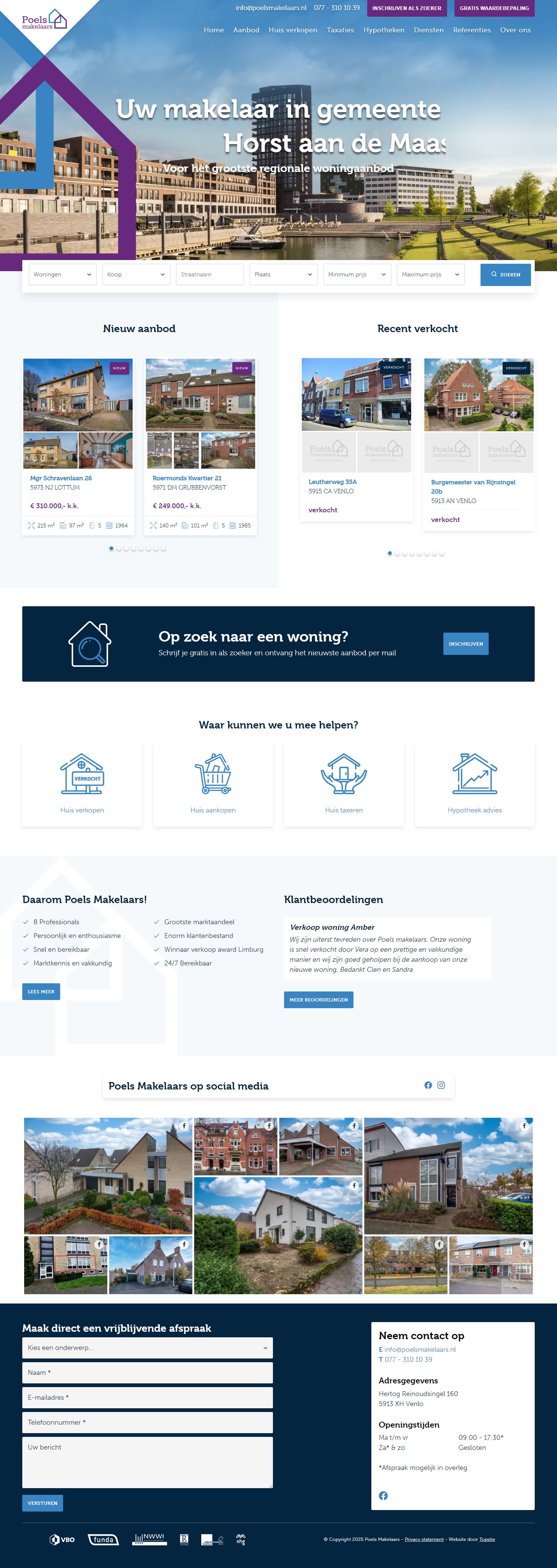Screenshot van de website van www.poelsmakelaars.nl