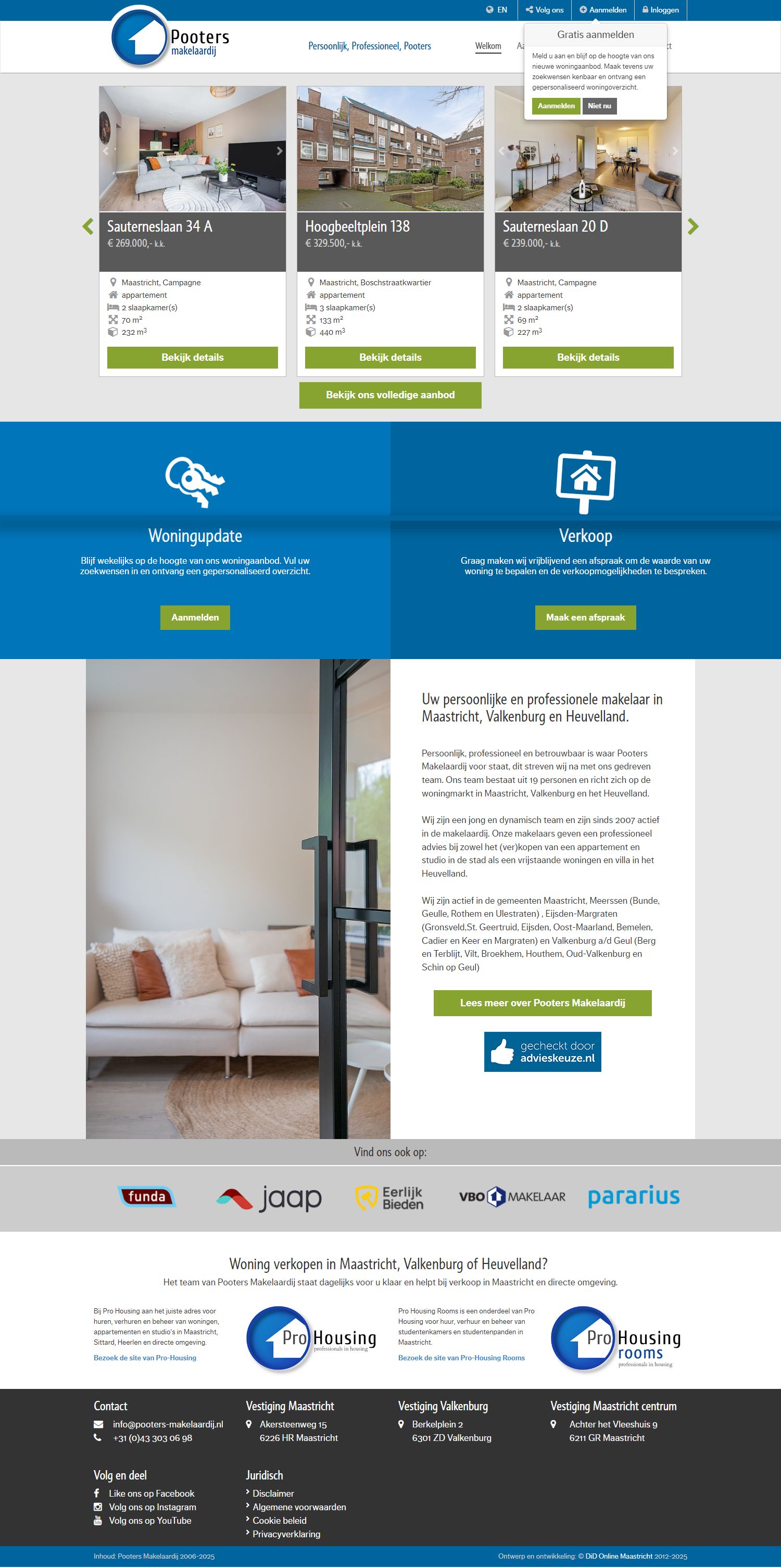 Screenshot van de website van www.pooters-makelaardij.nl