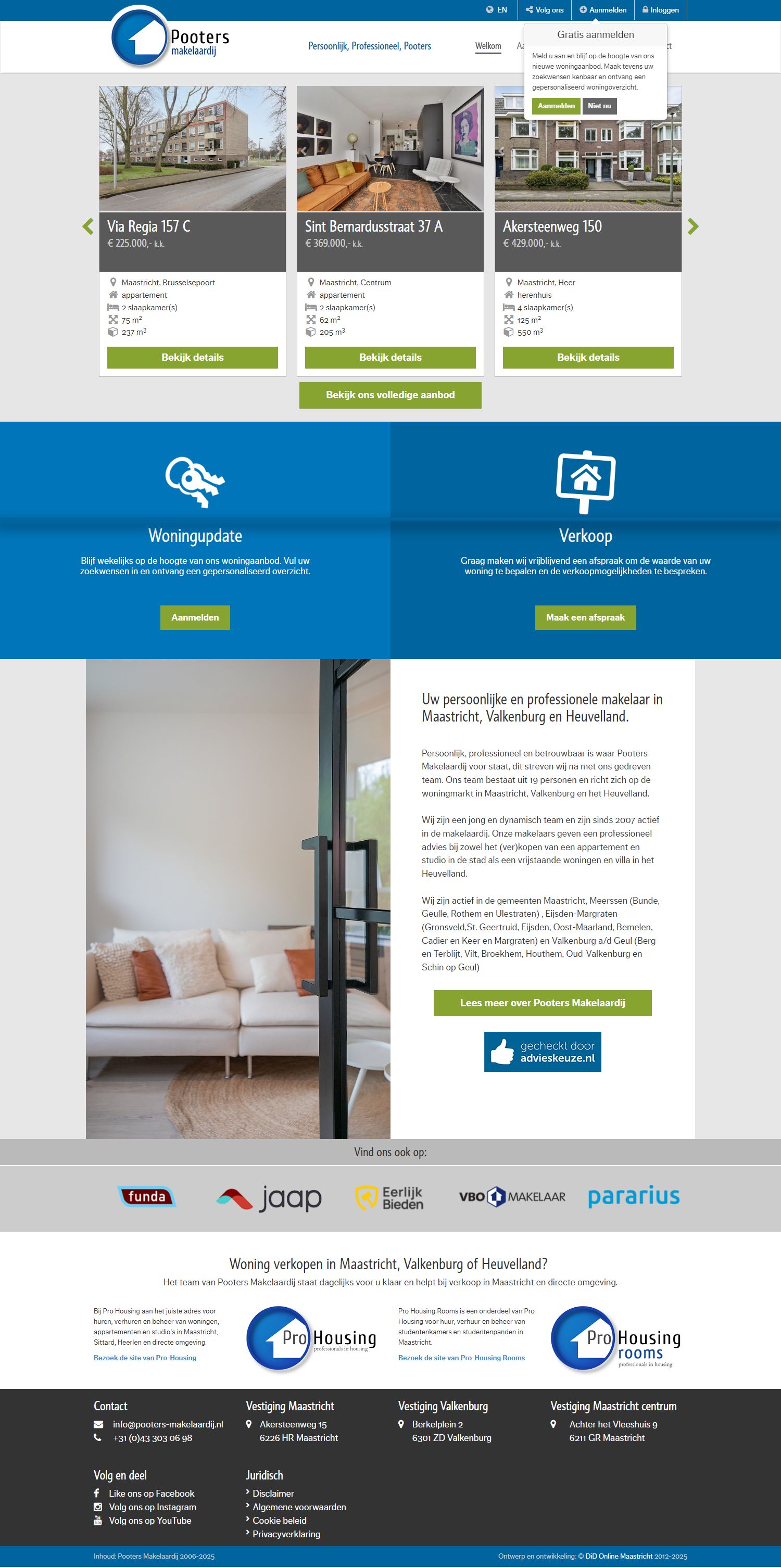 Screenshot van de website van www.pooters-makelaardij.nl