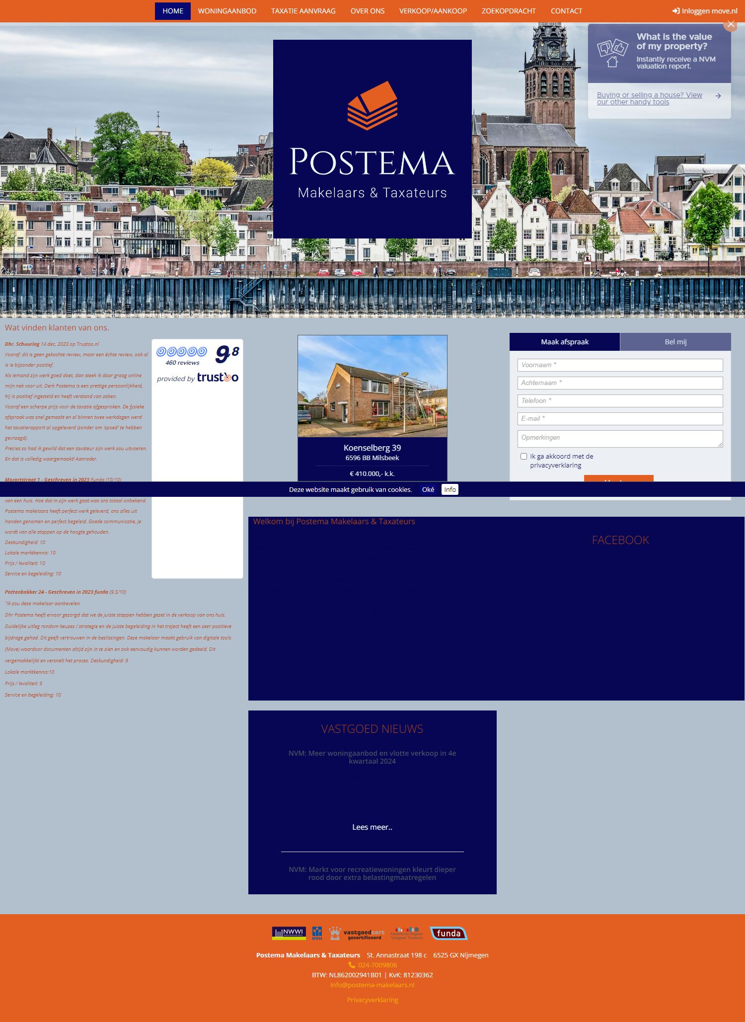 Screenshot van de website van www.postema-makelaars.nl