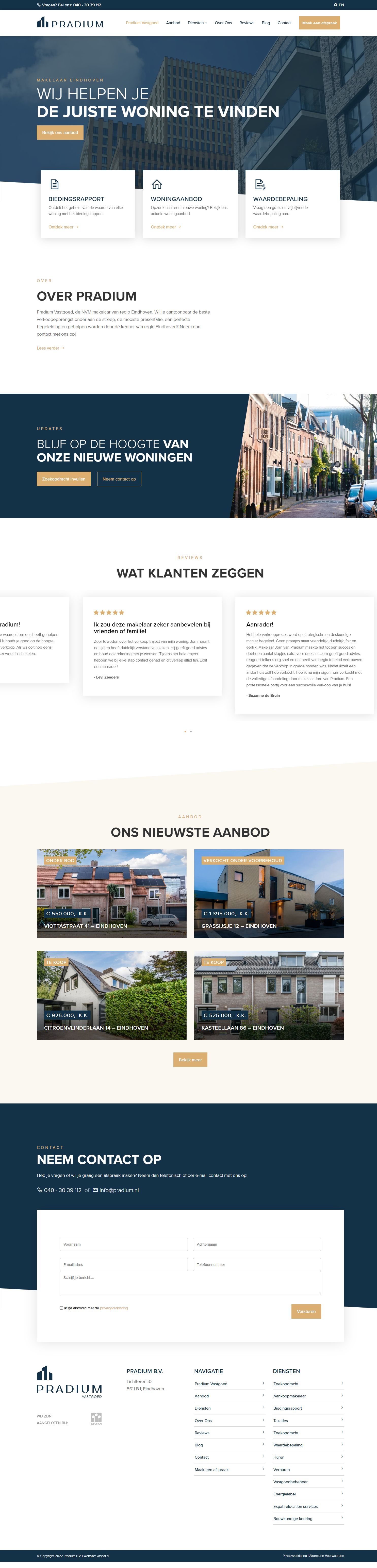 Capture d'écran du site web de www.pradium.nl