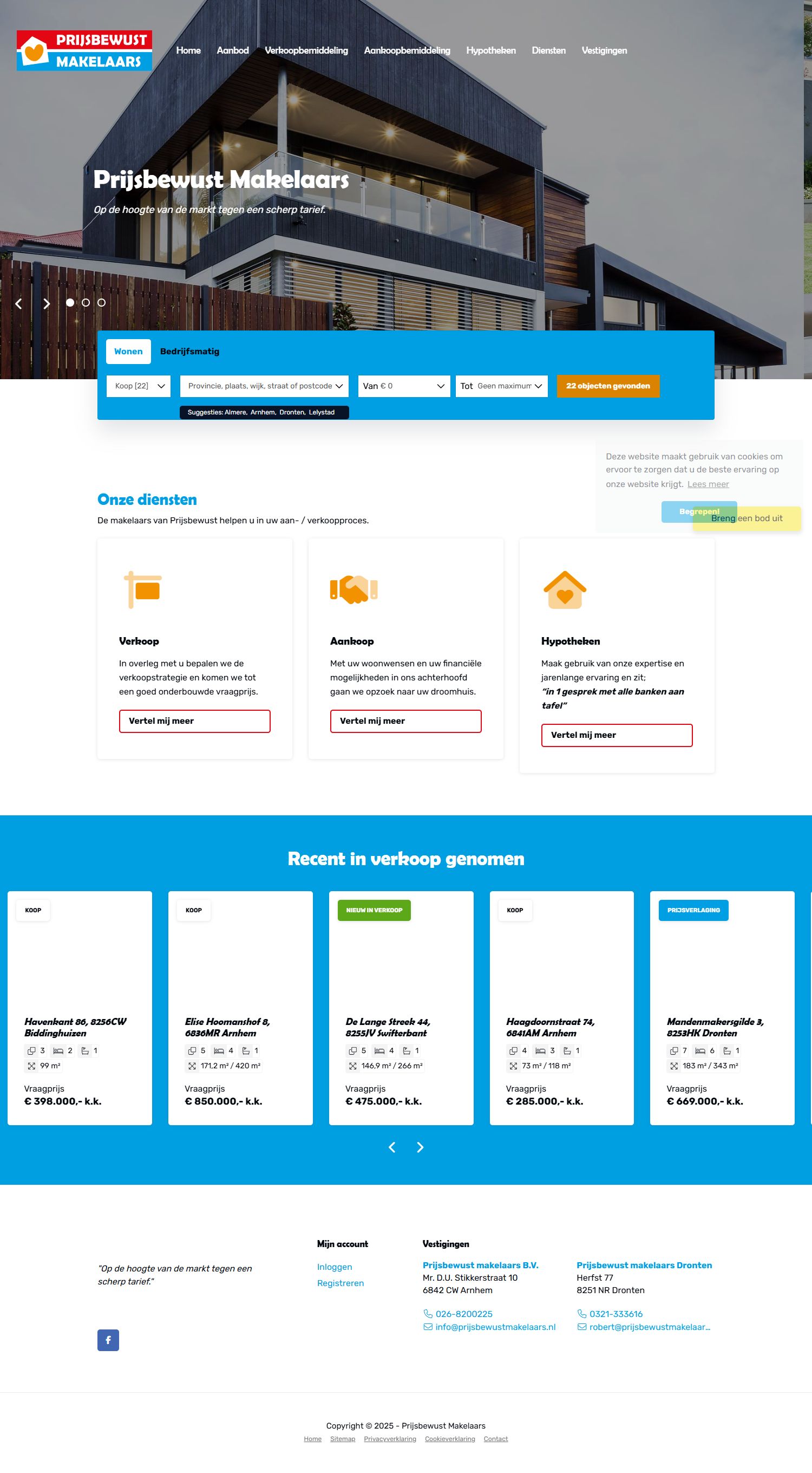 Capture d'écran du site web de www.prijsbewustmakelaars.nl