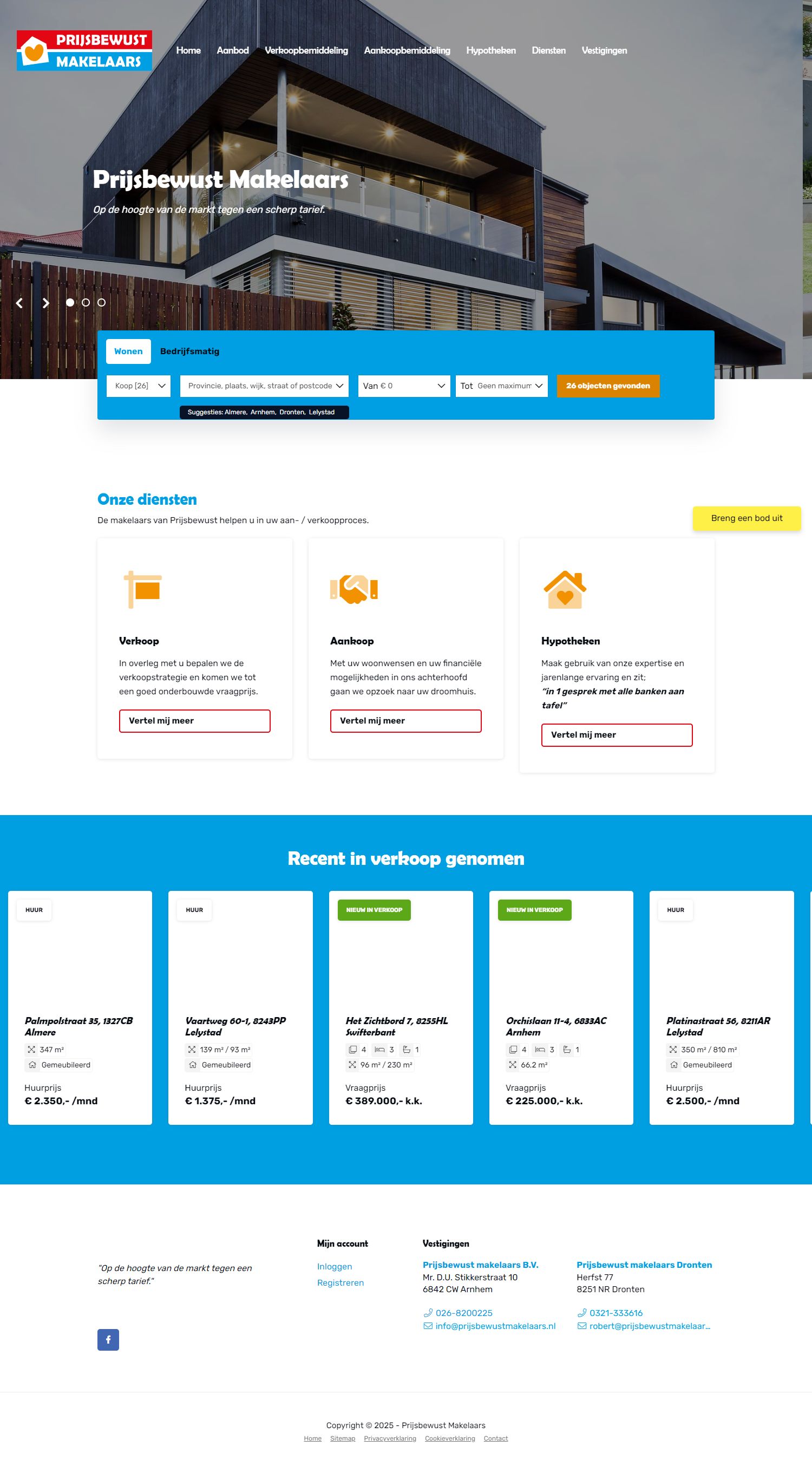 Screenshot van de website van www.prijsbewustmakelaars.nl