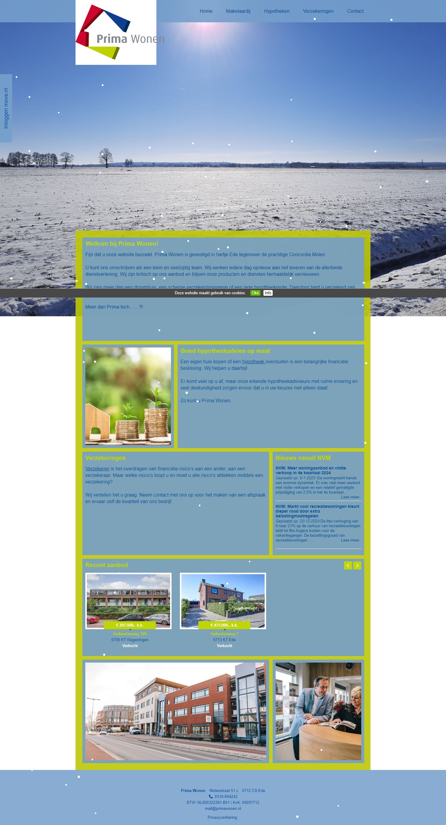 Screenshot van de website van www.primawonen.nl