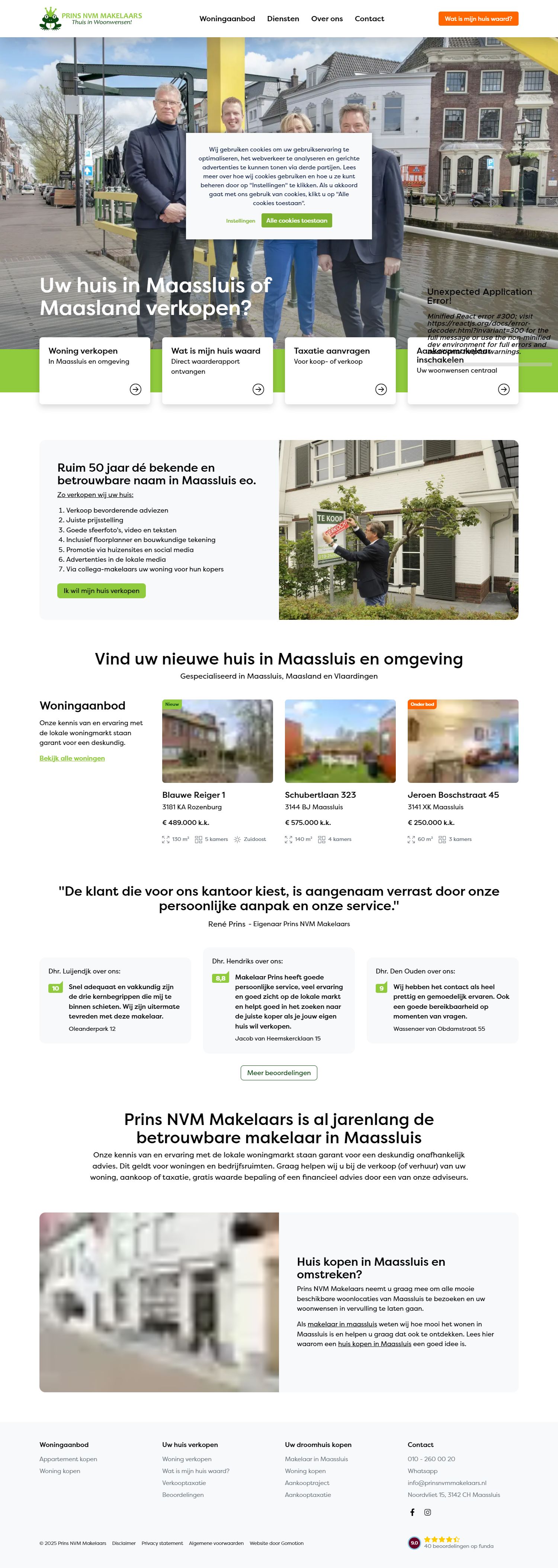 Screenshot van de website van www.prinsnvmmakelaars.nl