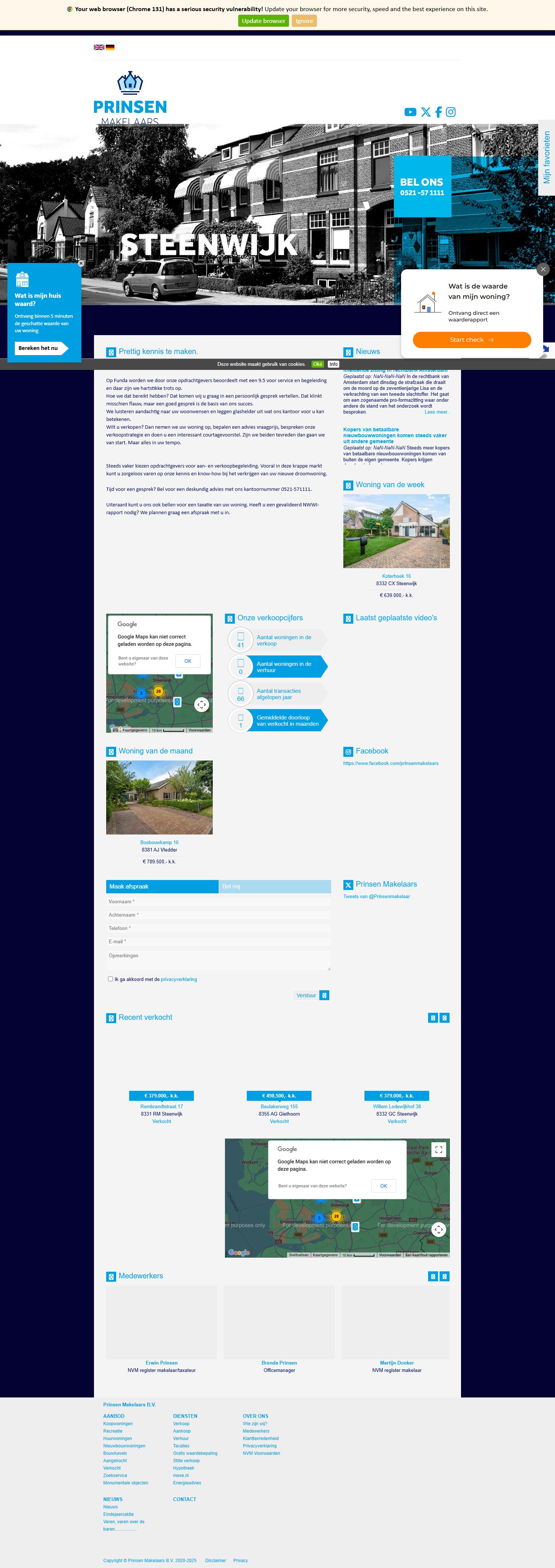Screenshot van de website van www.prinsenmakelaars.nl