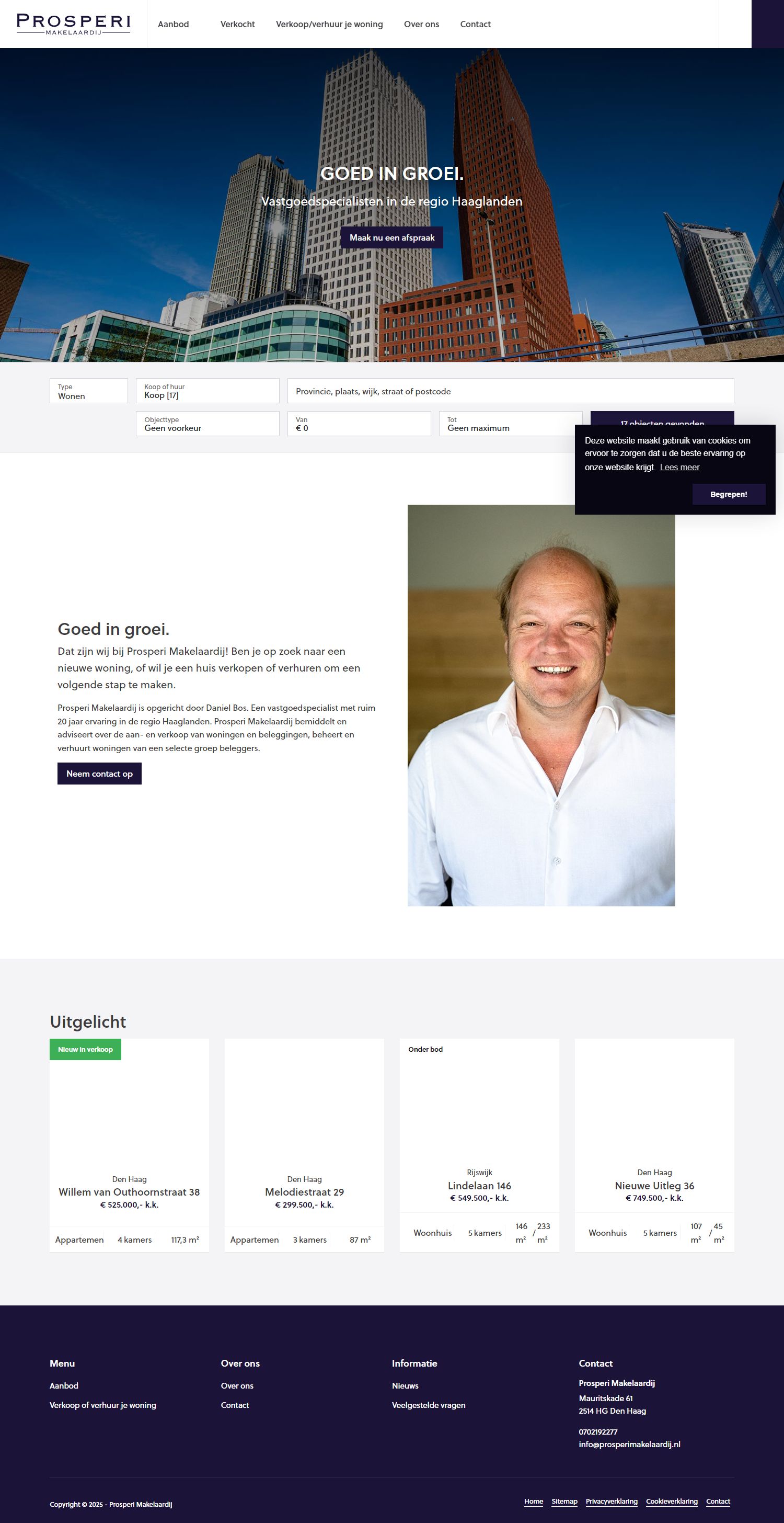 Screenshot van de website van www.prosperimakelaardij.nl