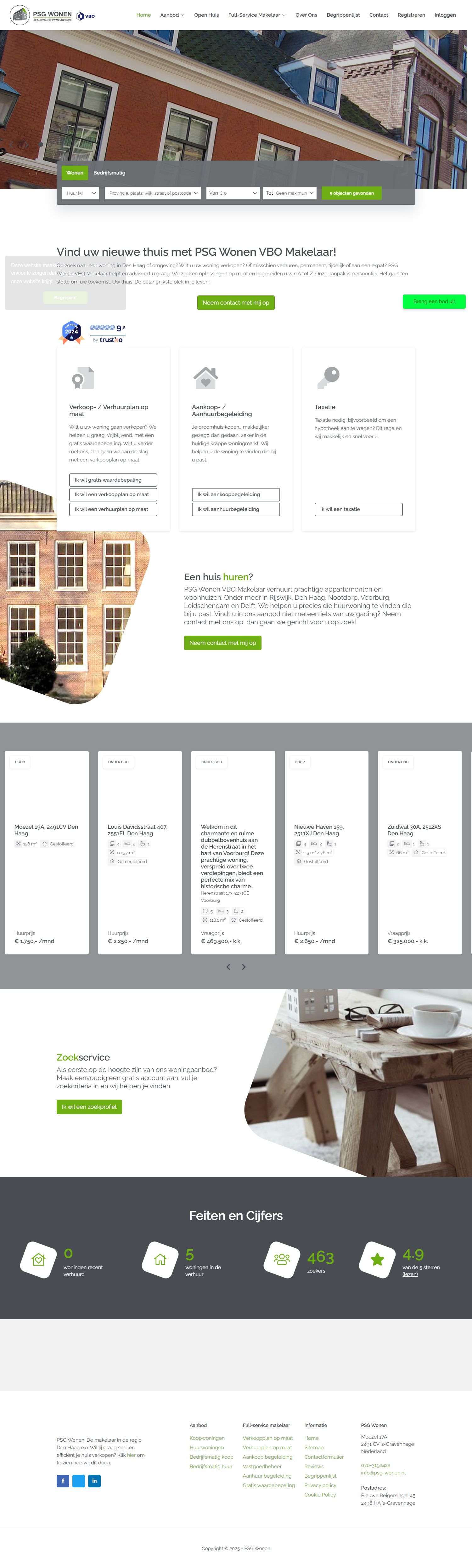 Screenshot van de website van www.psg-wonen.nl