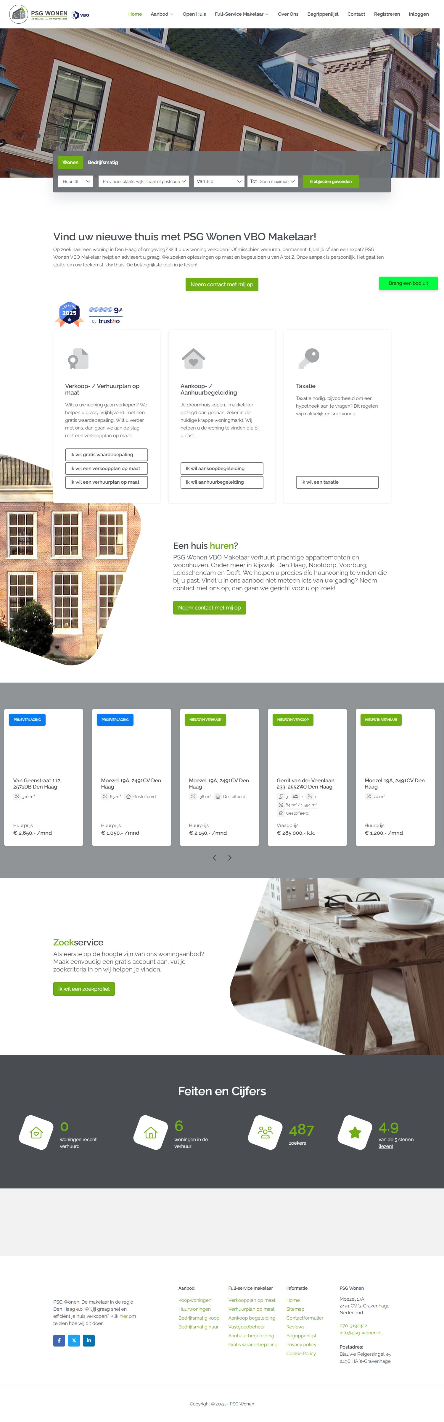 Screenshot der Website von www.psg-wonen.nl