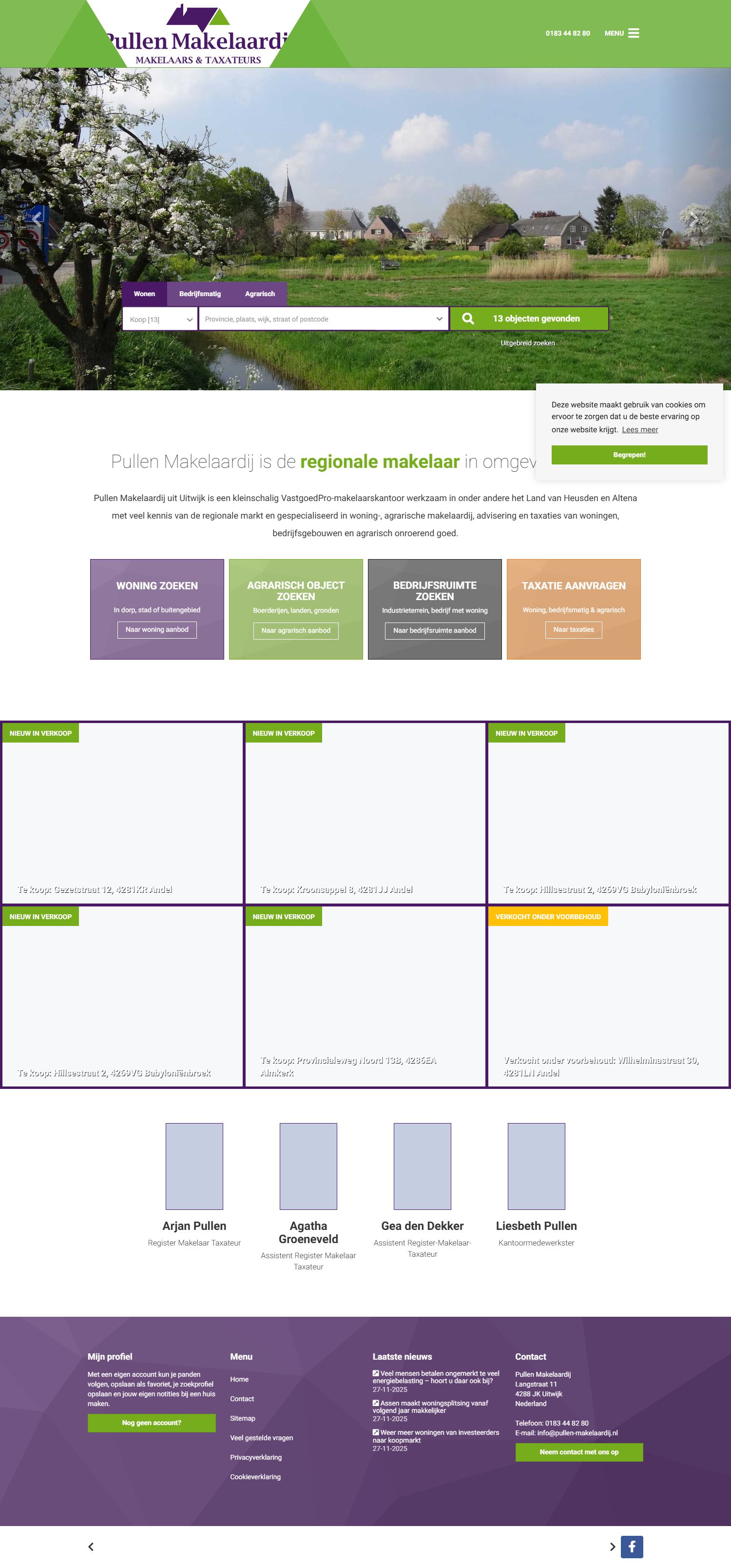 Screenshot of the website of www.pullen-makelaardij.nl