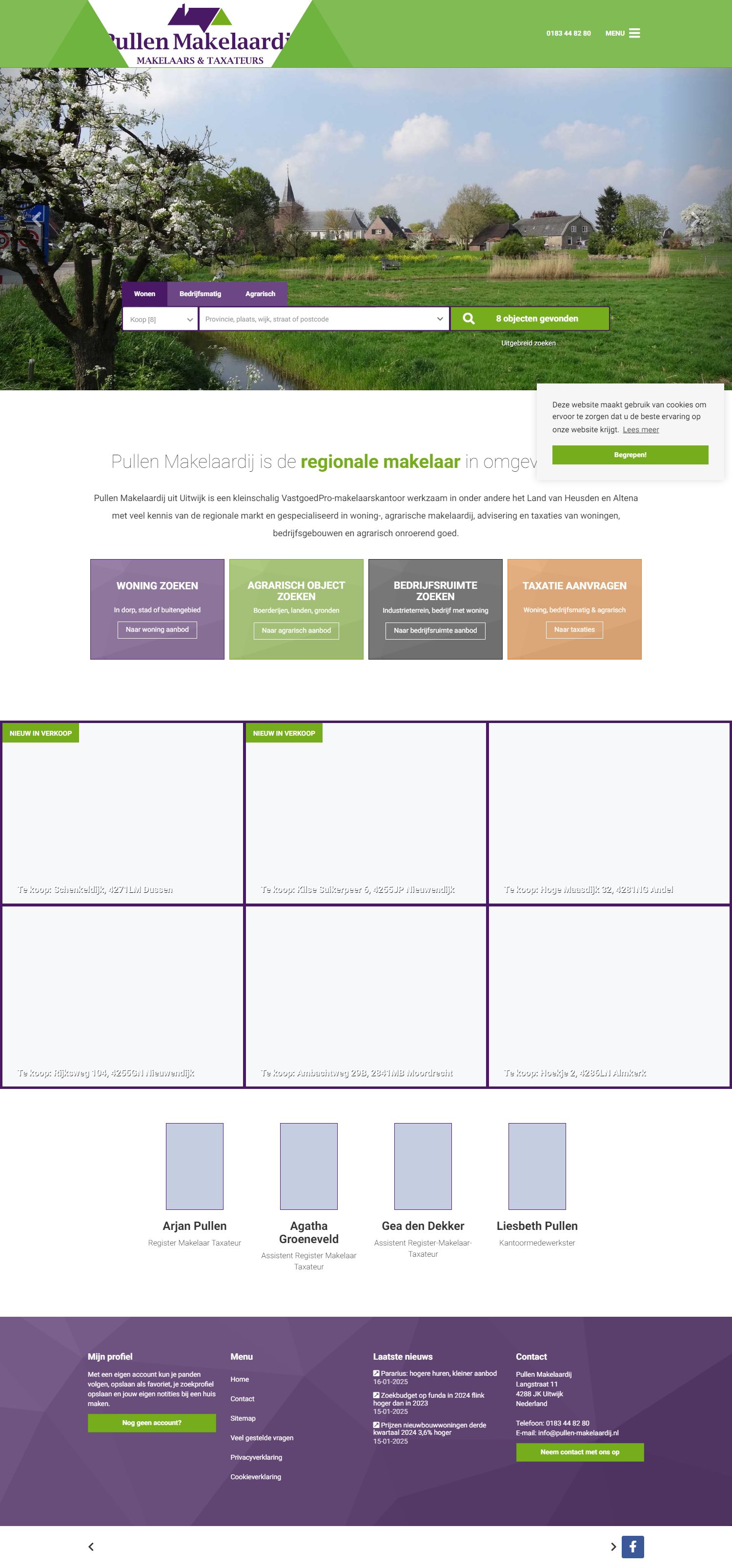 Screenshot van de website van www.pullen-makelaardij.nl