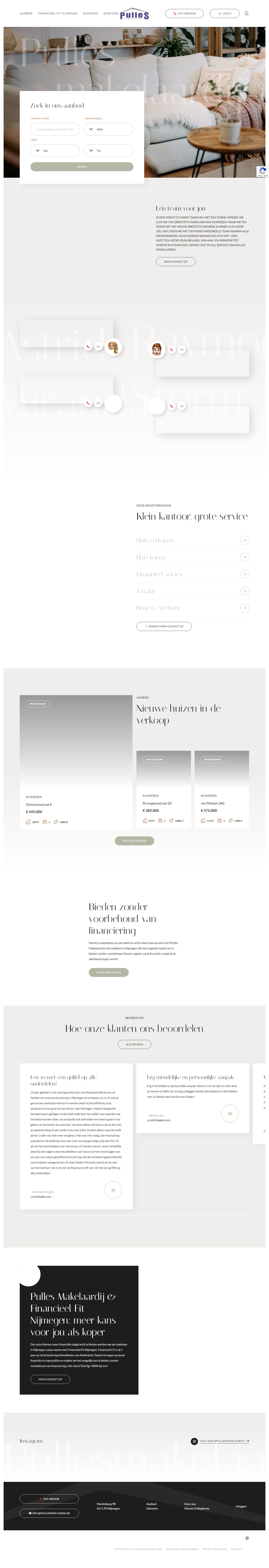 Screenshot van de website van www.pullesmakelaardij.nl