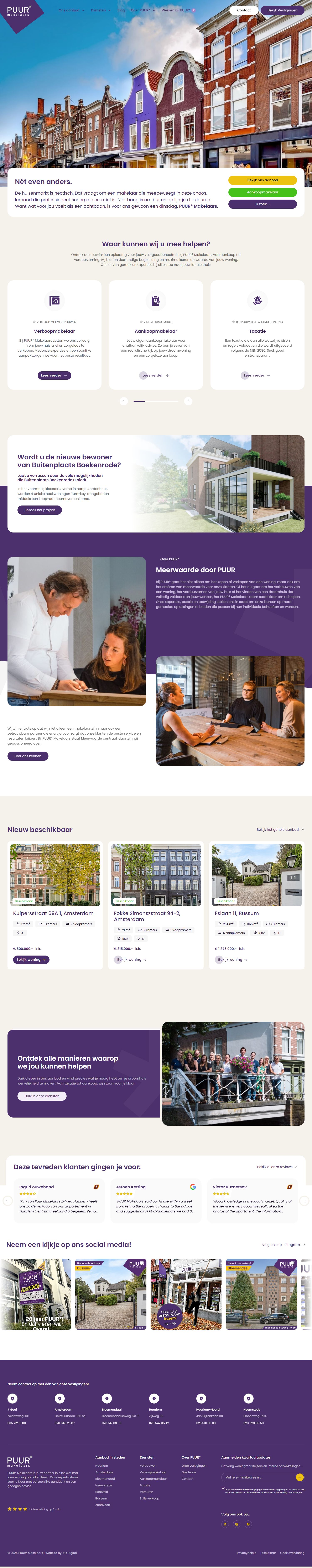 Screenshot van de website van www.puurmakelaars.nl