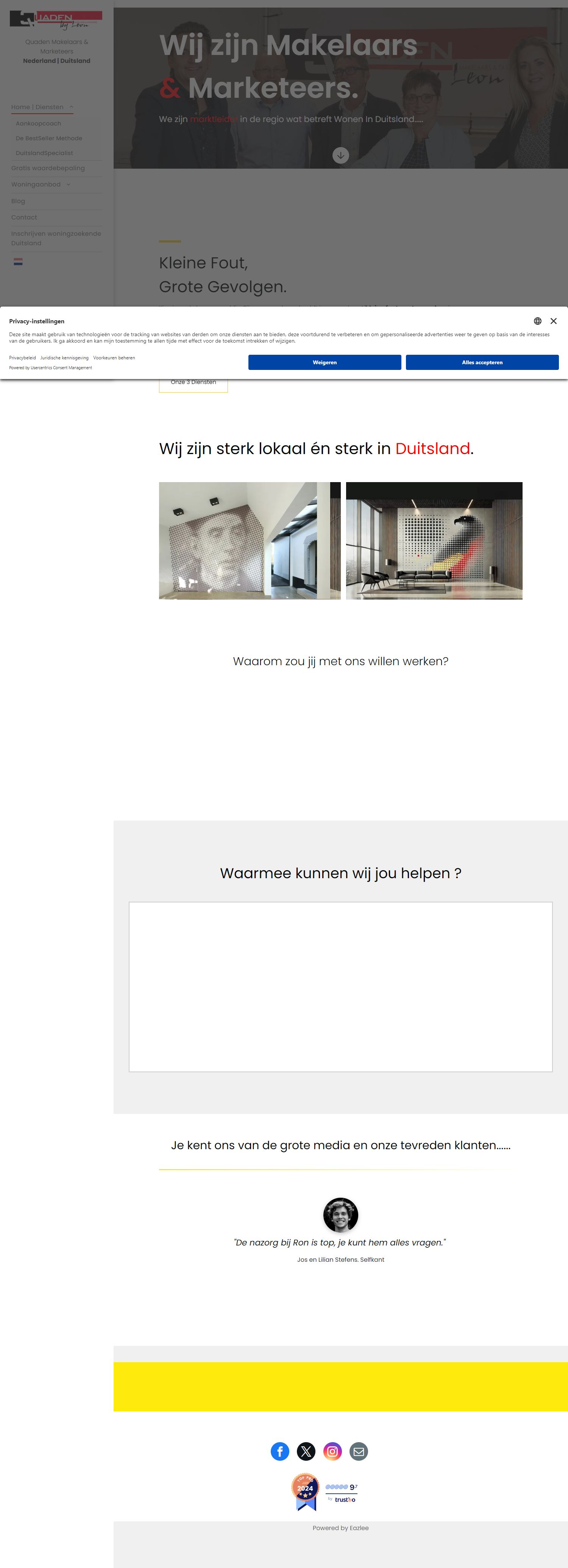 Screenshot van de website van www.quadenmakelaars.nl