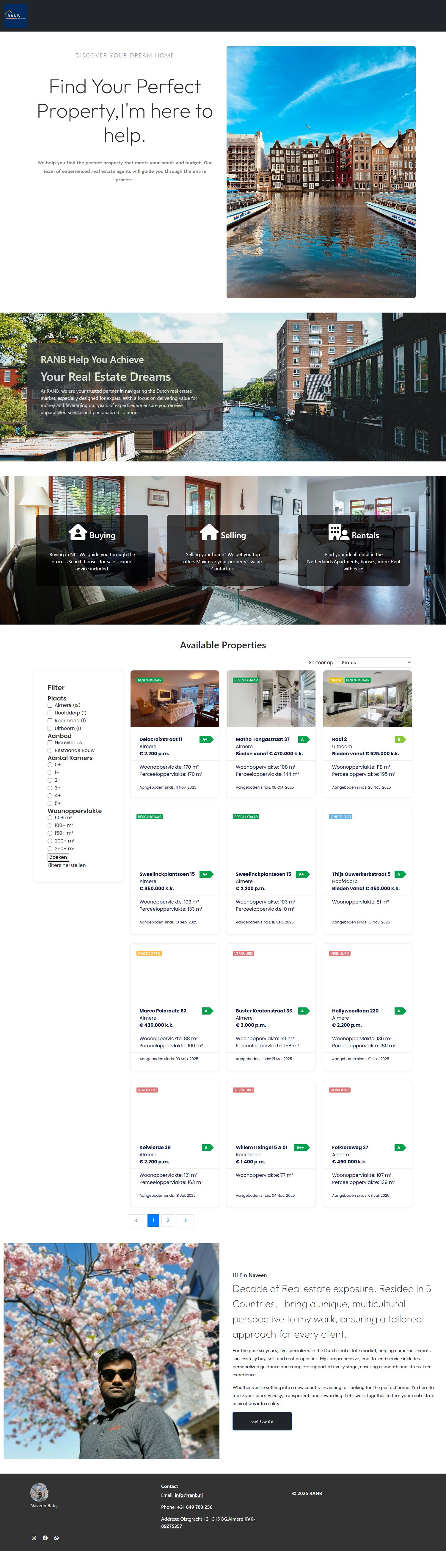 Screenshot of the website of www.ranb.nl