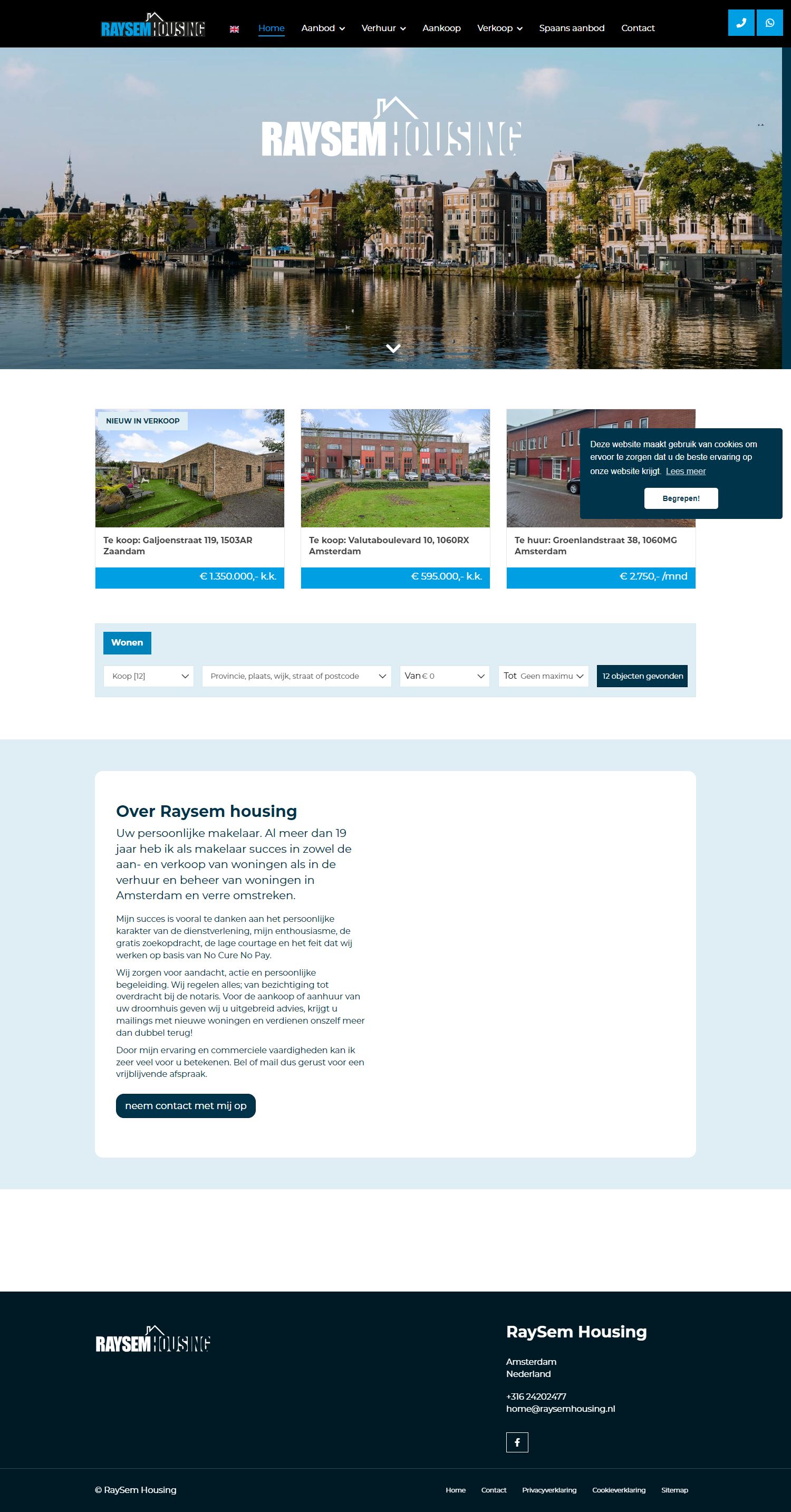 Screenshot van de website van www.raysemhousing.nl