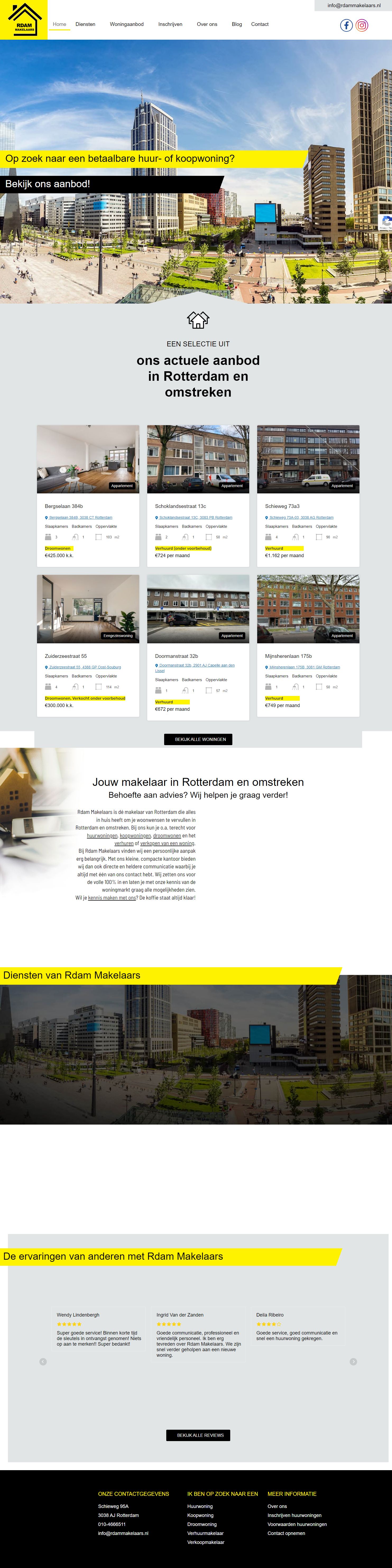 Screenshot van de website van www.rdammakelaars.nl