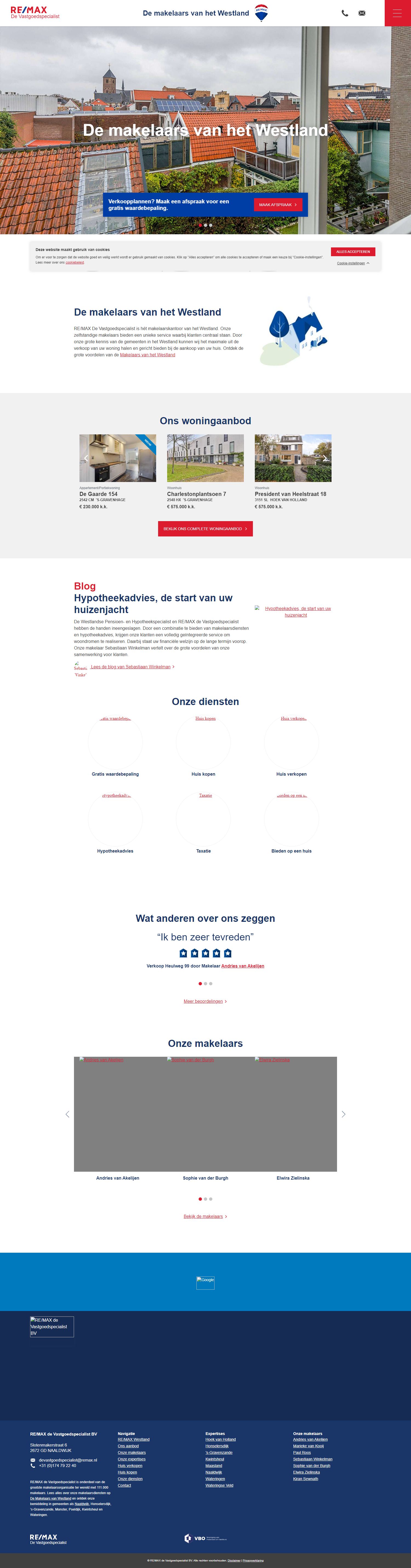 Screenshot van de website van www.makelaars-in-westland.nl