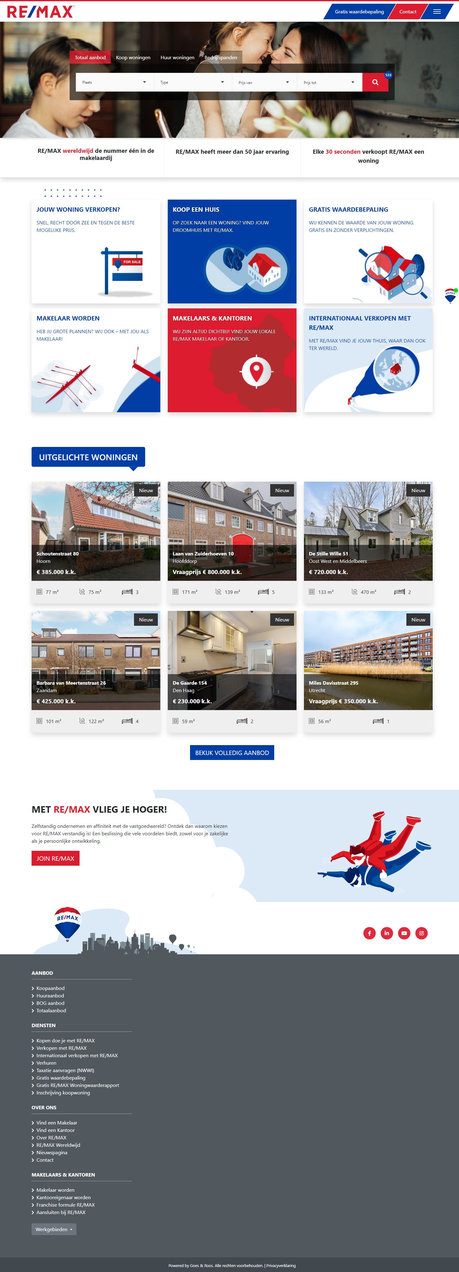 Screenshot van de website van www.remax.nl