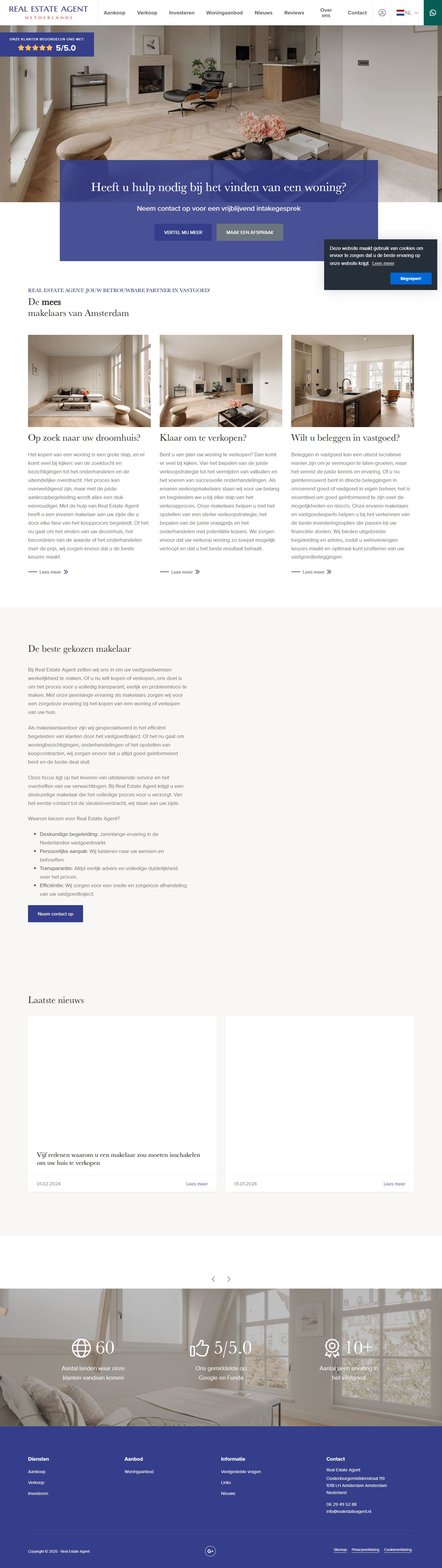 Screenshot of the website of www.realestateagent.nl
