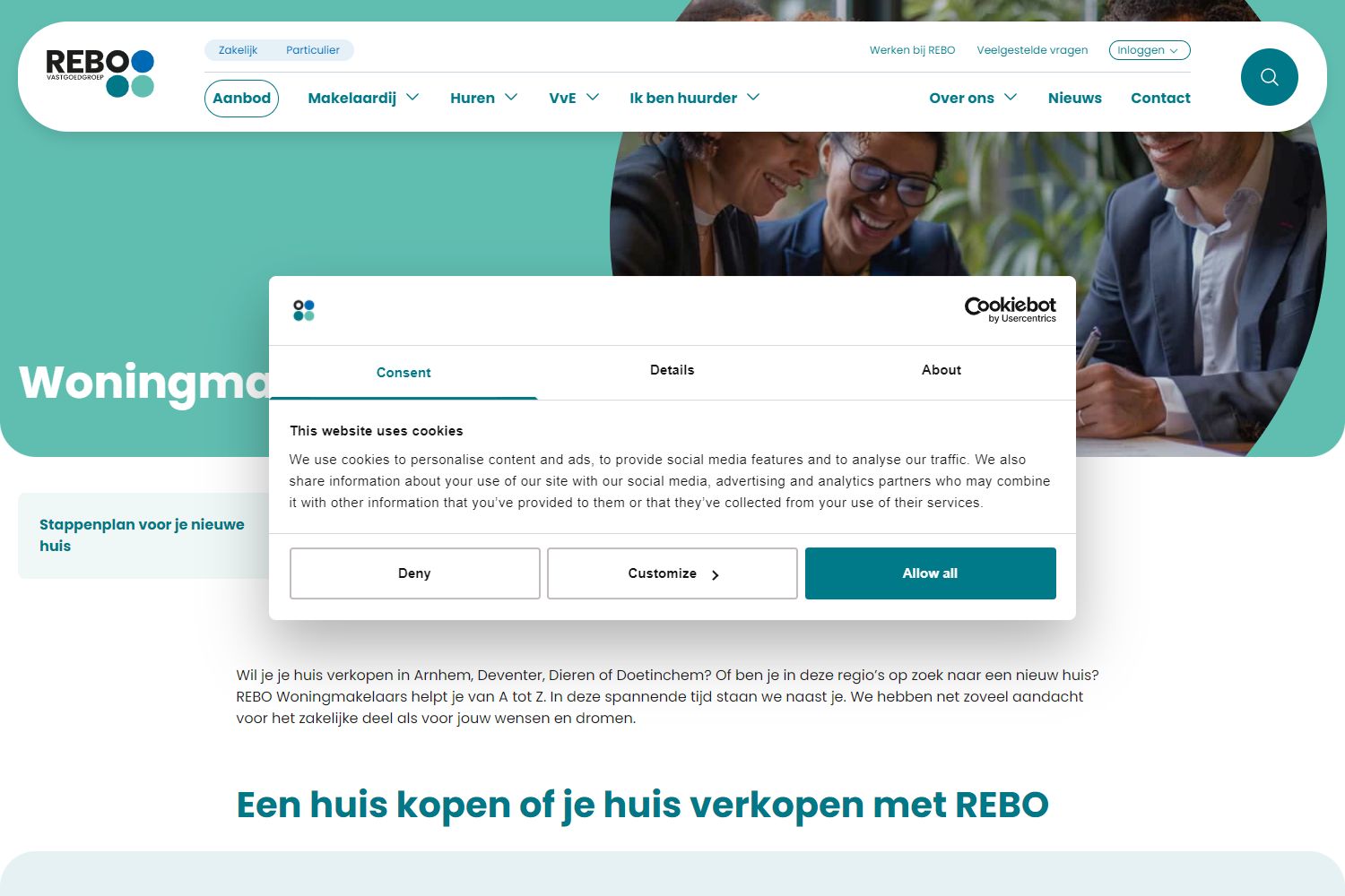 Screenshot van de website van www.rebowonen.nl