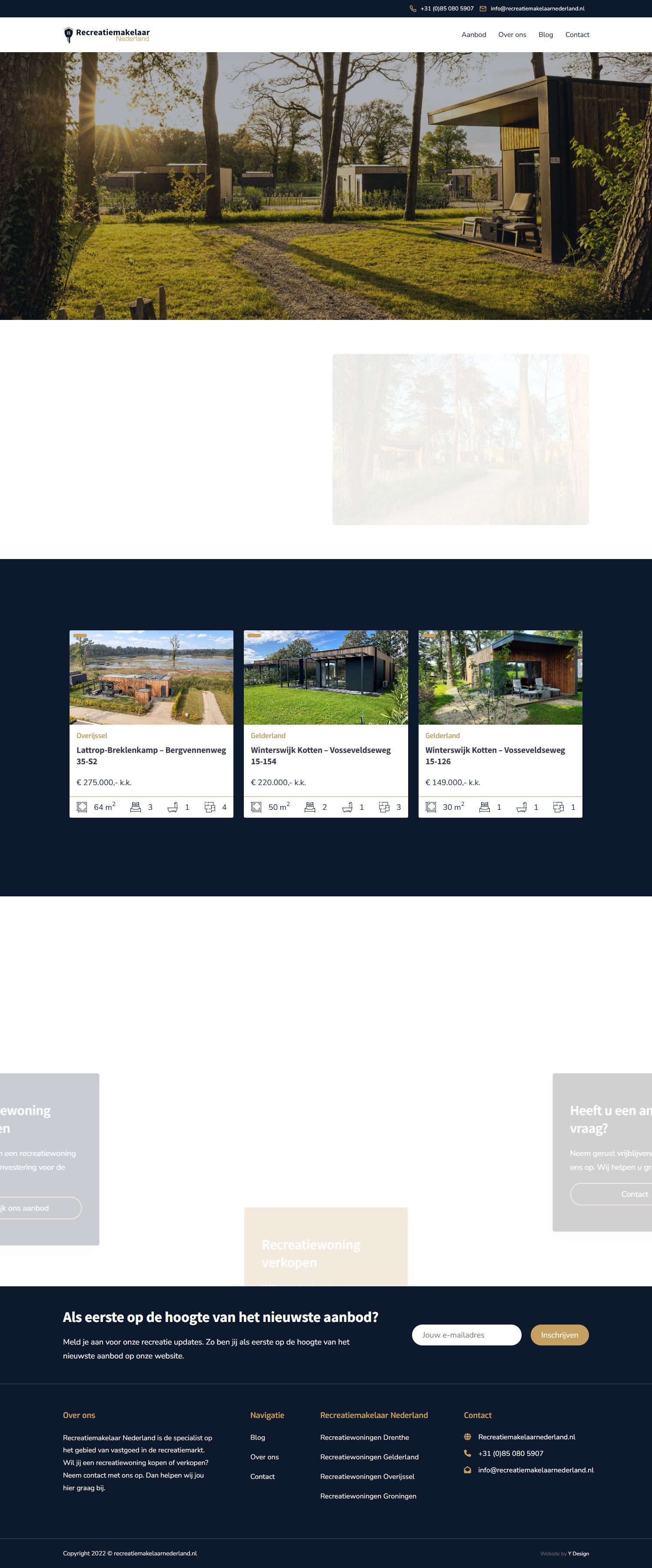 Screenshot of the website of www.recreatiemakelaarnederland.nl