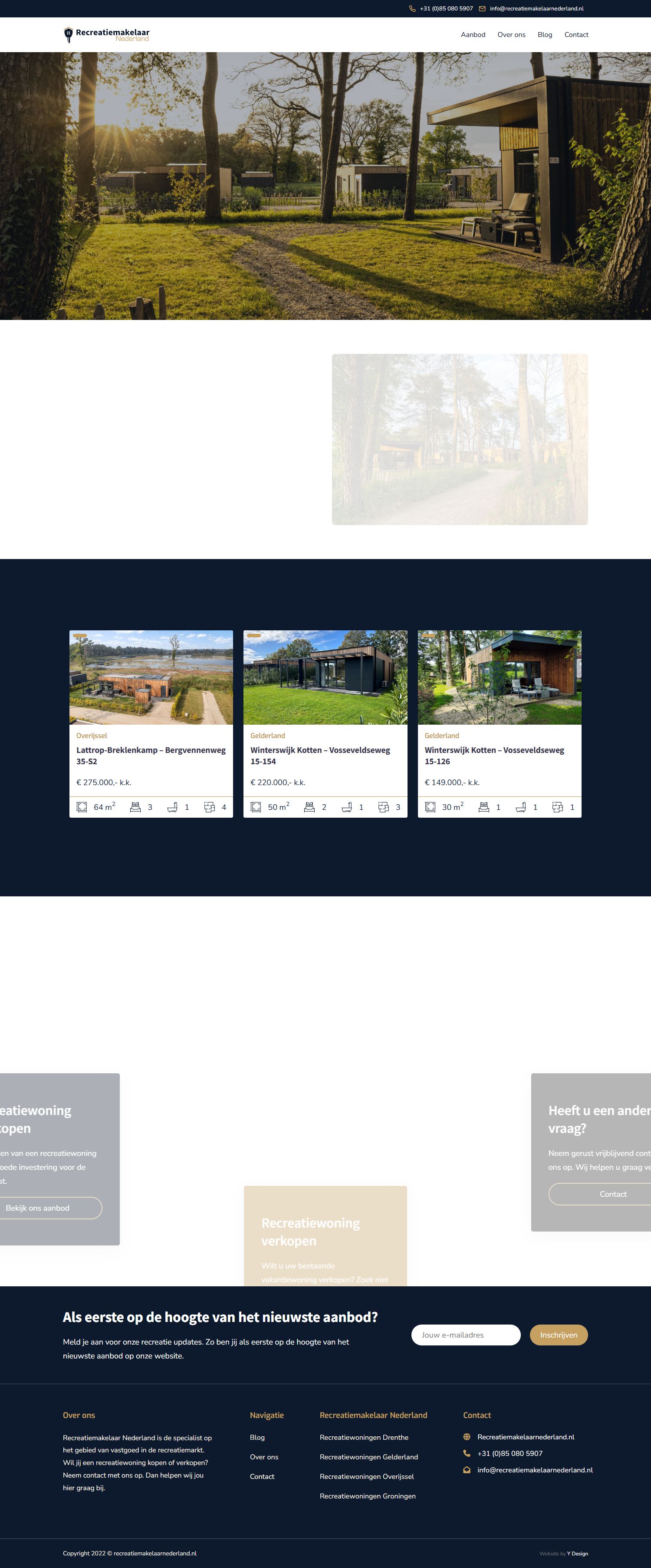 Screenshot van de website van www.recreatiemakelaarnederland.nl