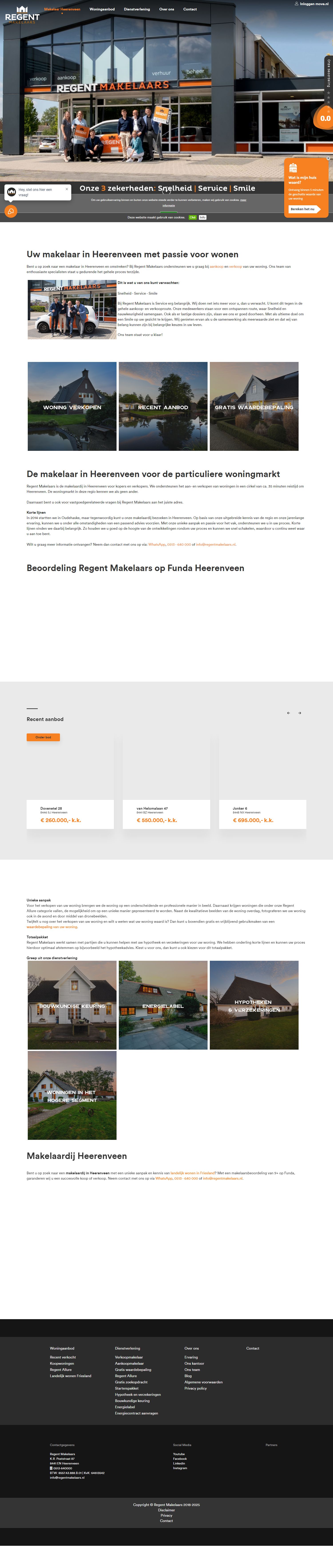 Screenshot van de website van www.regentmakelaars.nl