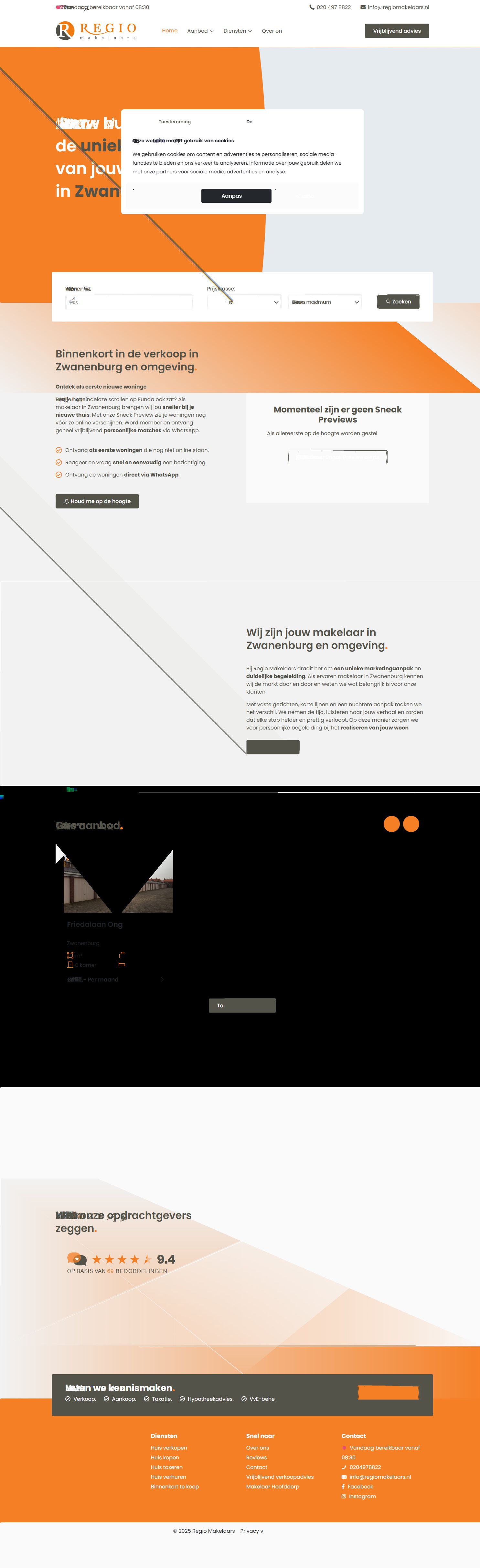 Screenshot van de website van www.regiomakelaars.nl