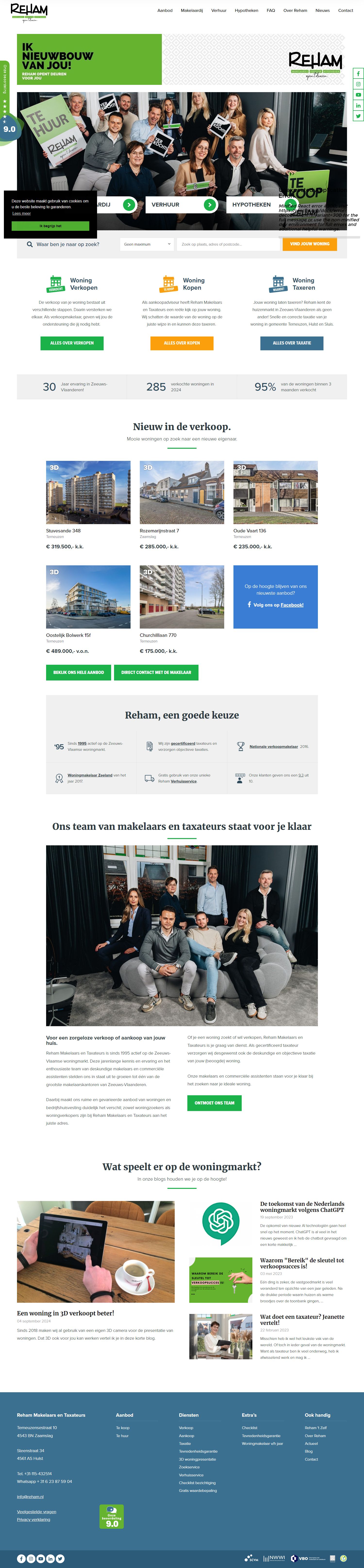 Screenshot van de website van www.reham.nl