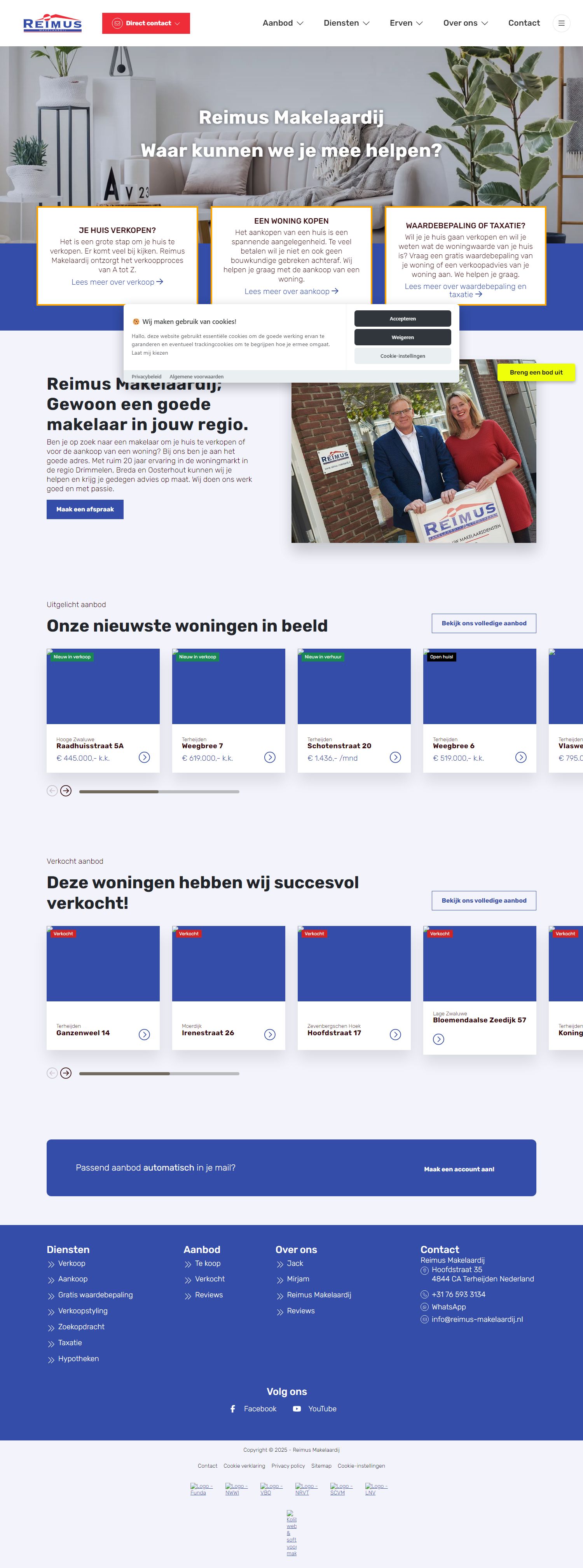 Screenshot van de website van www.reimus-makelaardij.nl