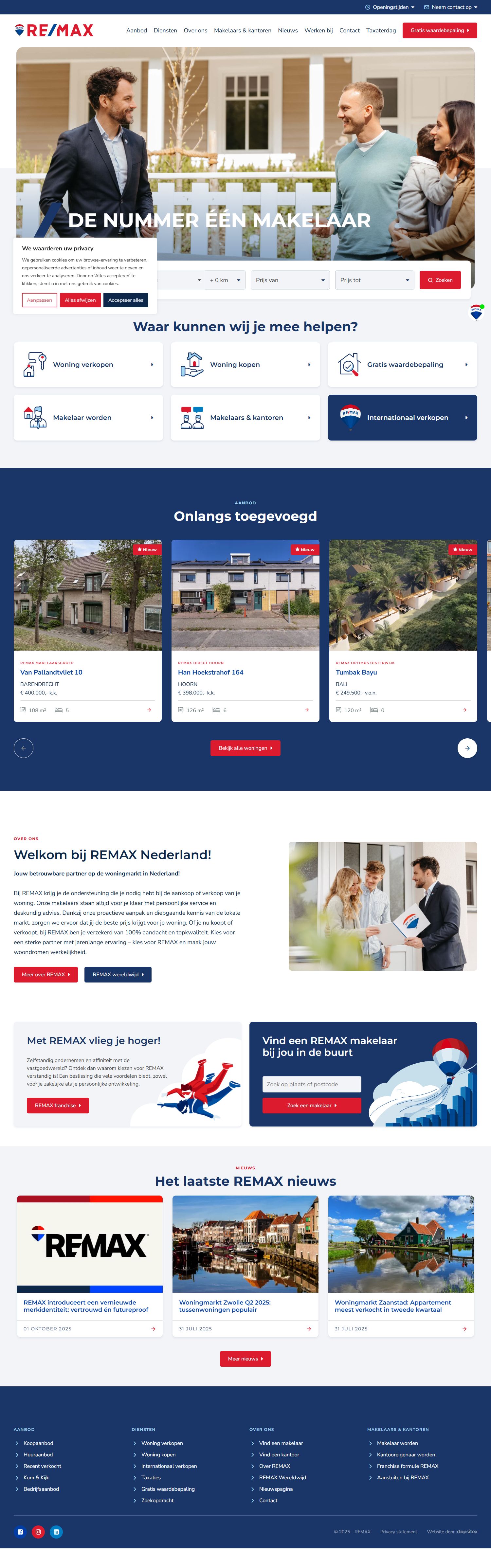 Screenshot van de website van www.remax.nl