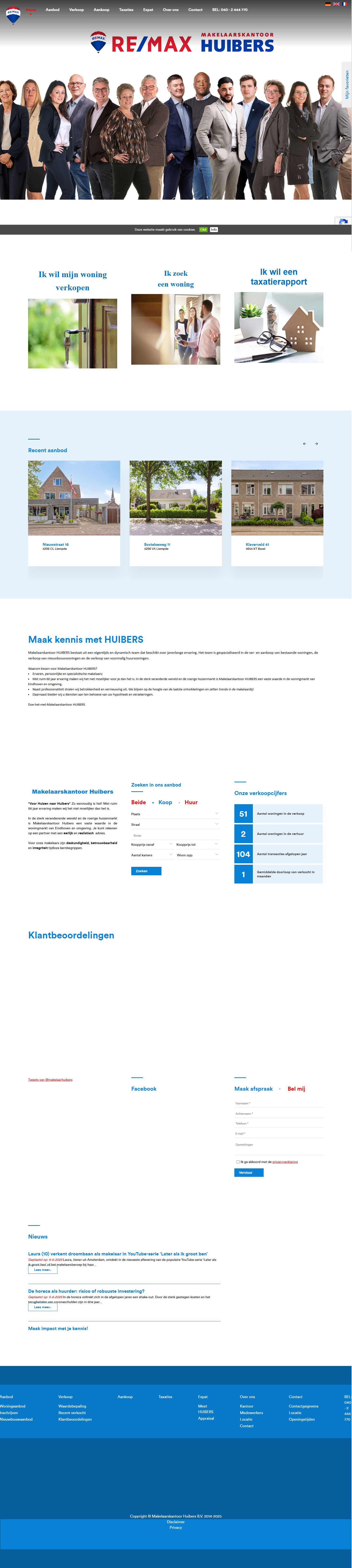 Screenshot van de website van www.huibers.nl